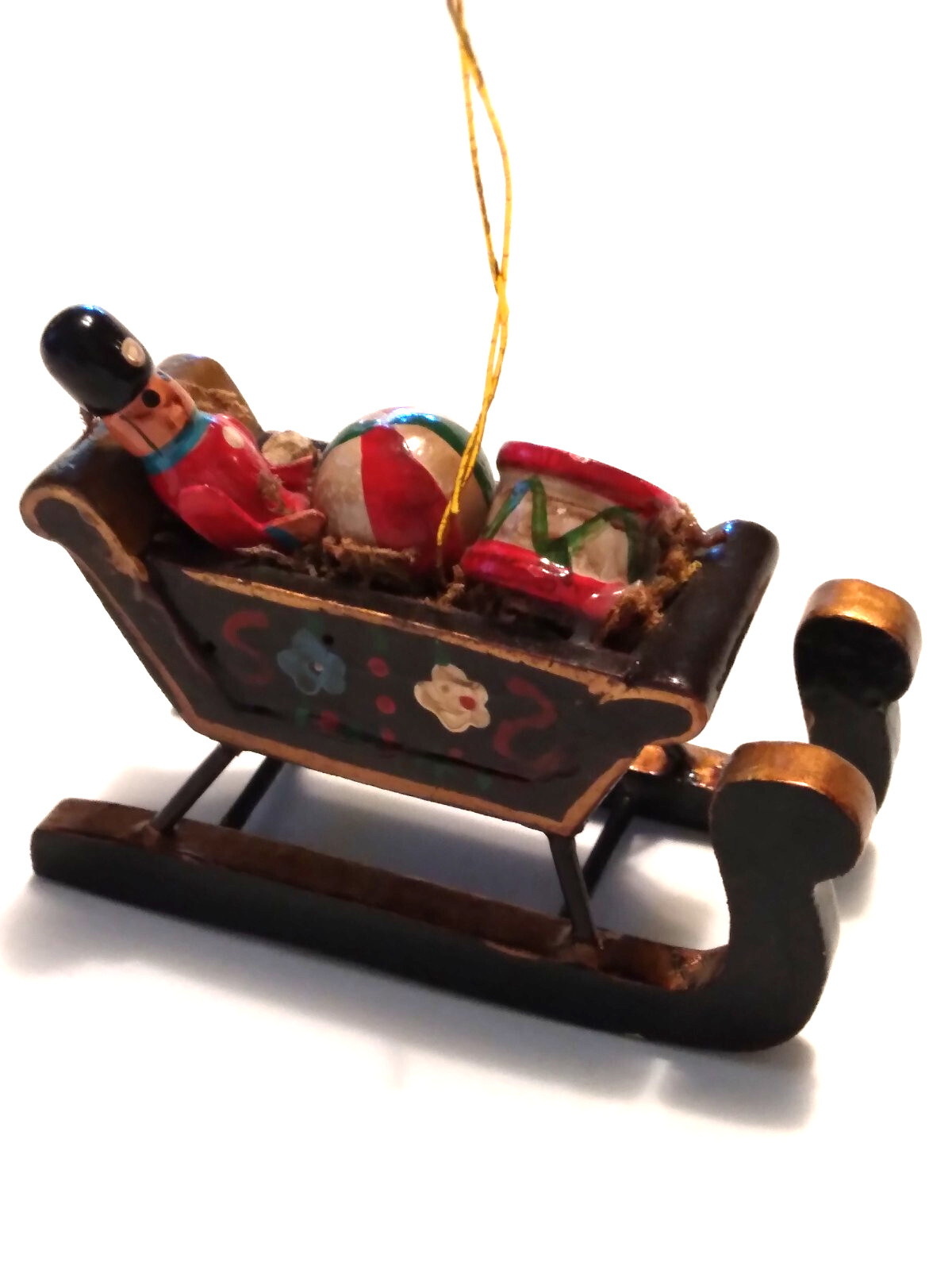 Vintage Wooden Sleigh Christmas Ornament Toys Folky Handpainted Holidays