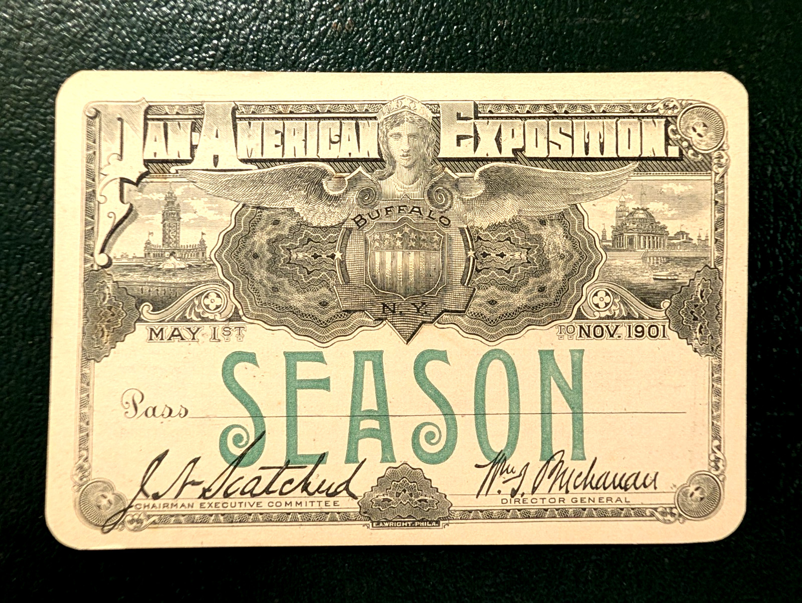 Rare Season Pass 1901 Pan American Exposition Buffalo NY SIGNED Superintendent