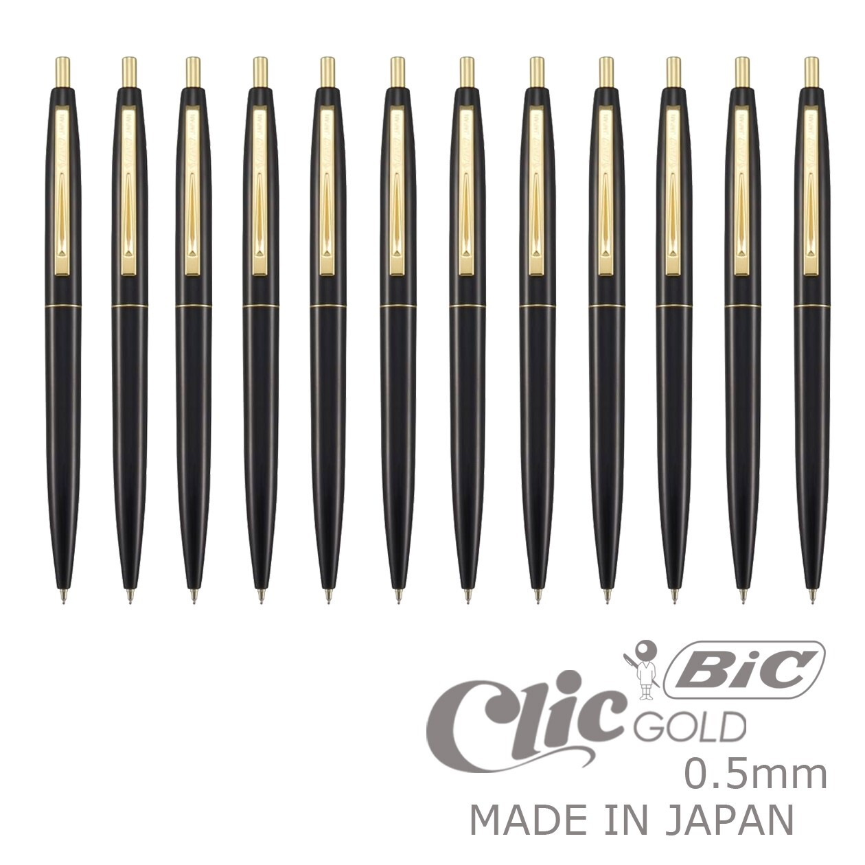 BIC Clic GOLD Classic Ball-Point Pen 12pcs Set 0.5mm Black Made in Japan