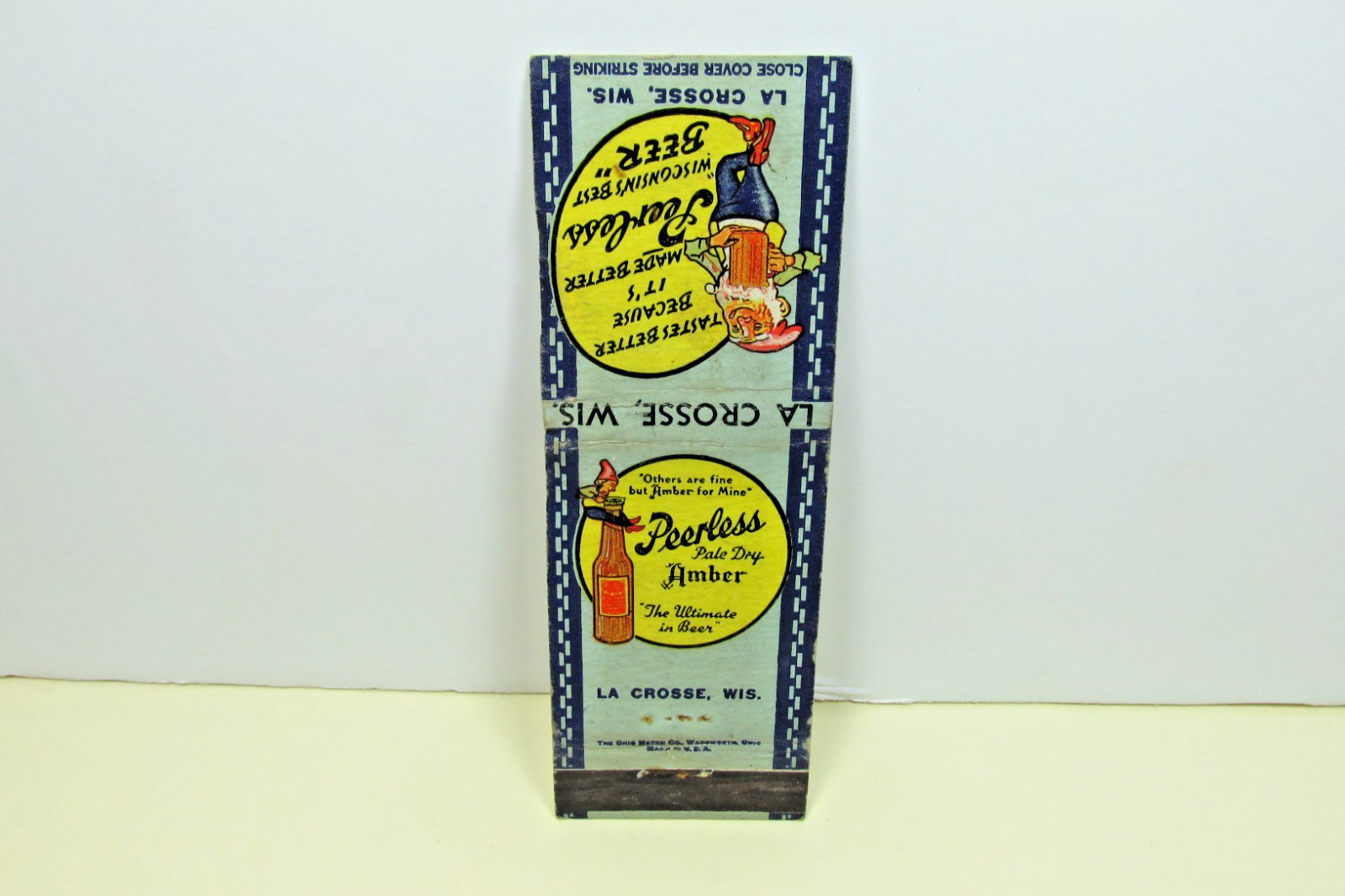 Peerless Beer La Crosse WI Vintage Beer Ad Matchbook Cover