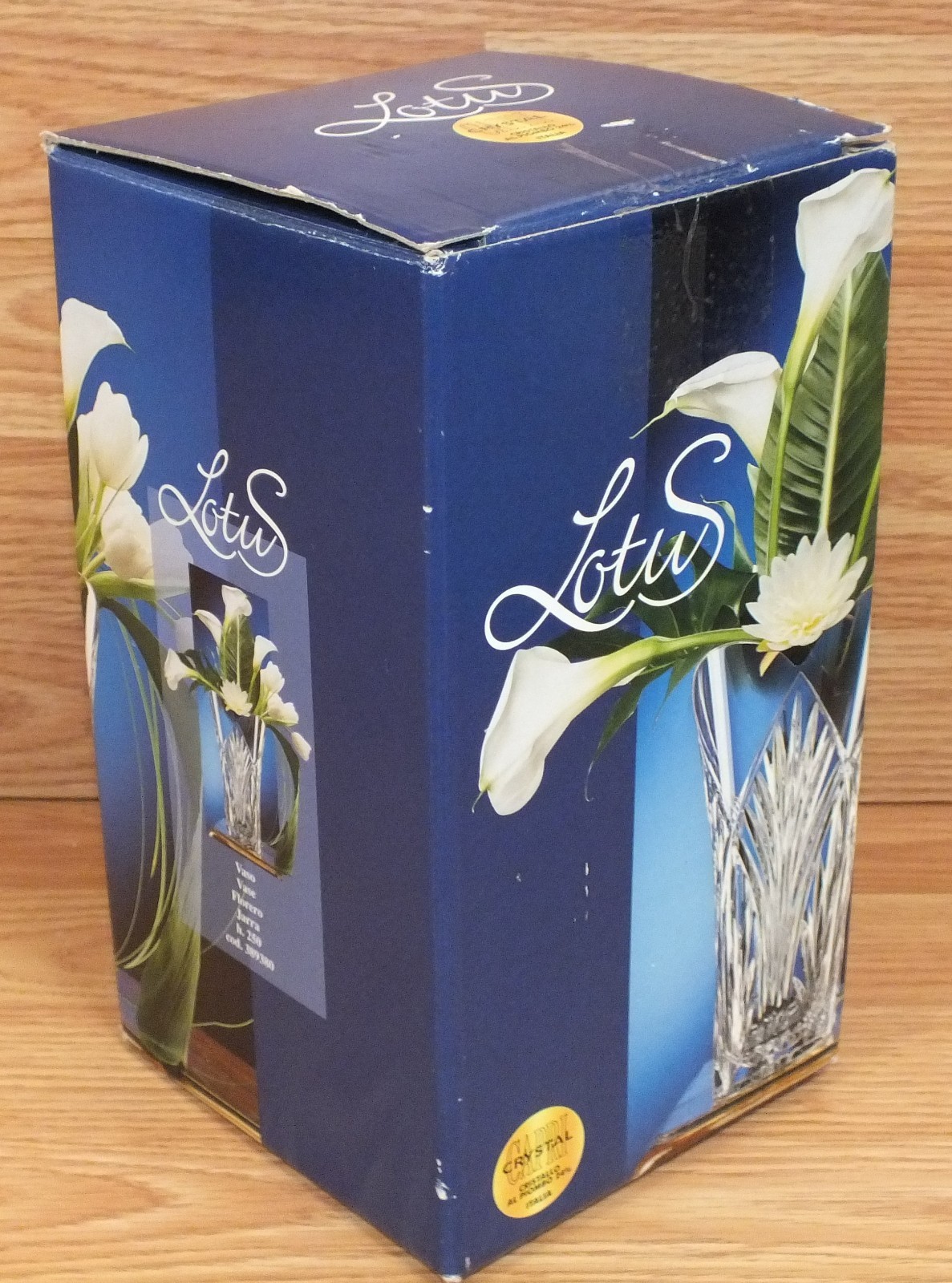 Genuine Capri Lead Crystal 24% Clear Lotus Flower Vase With Box **READ** 
