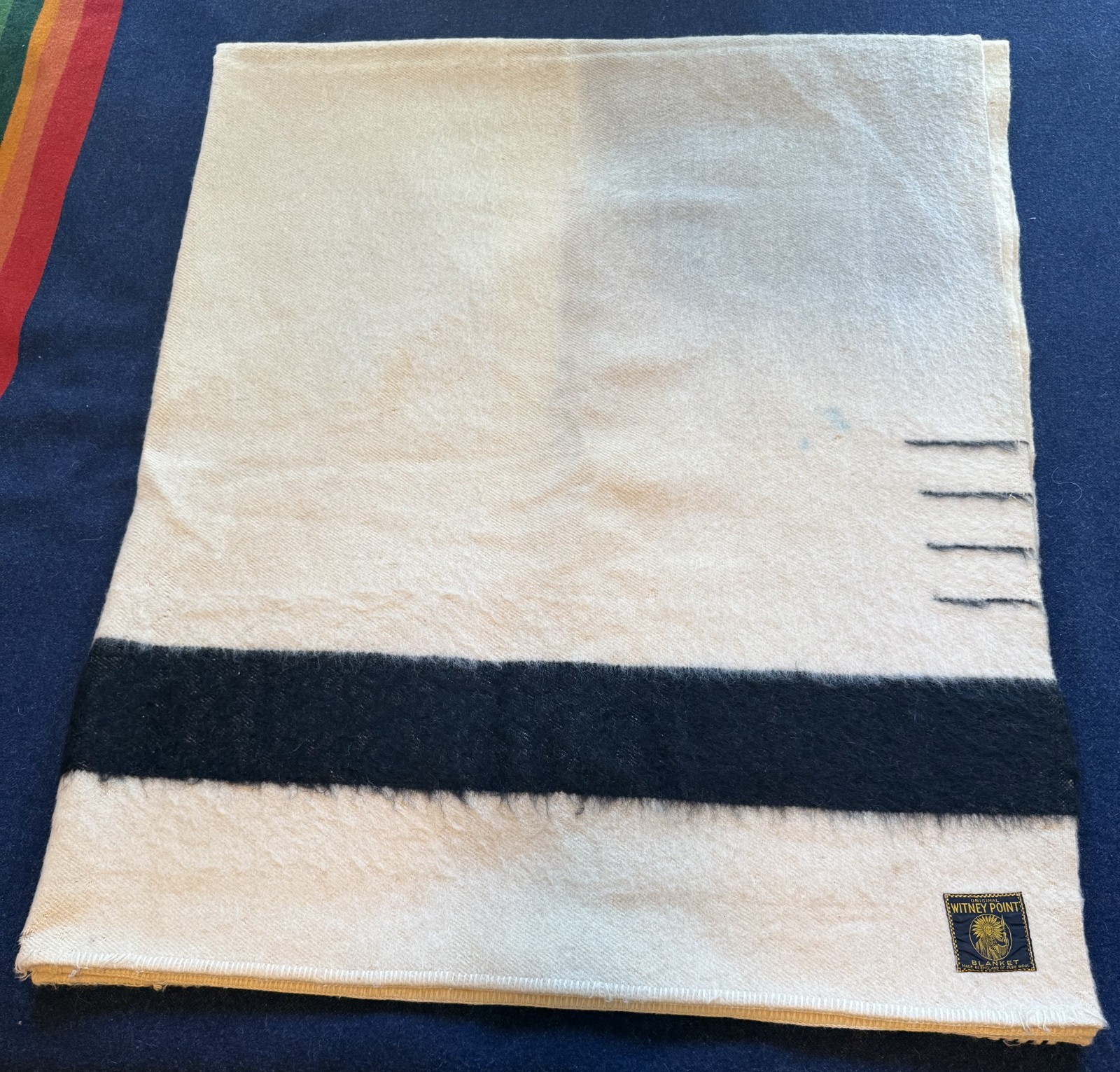 Original Witney Point Indigo Wool Blanket Antique 1930s 86