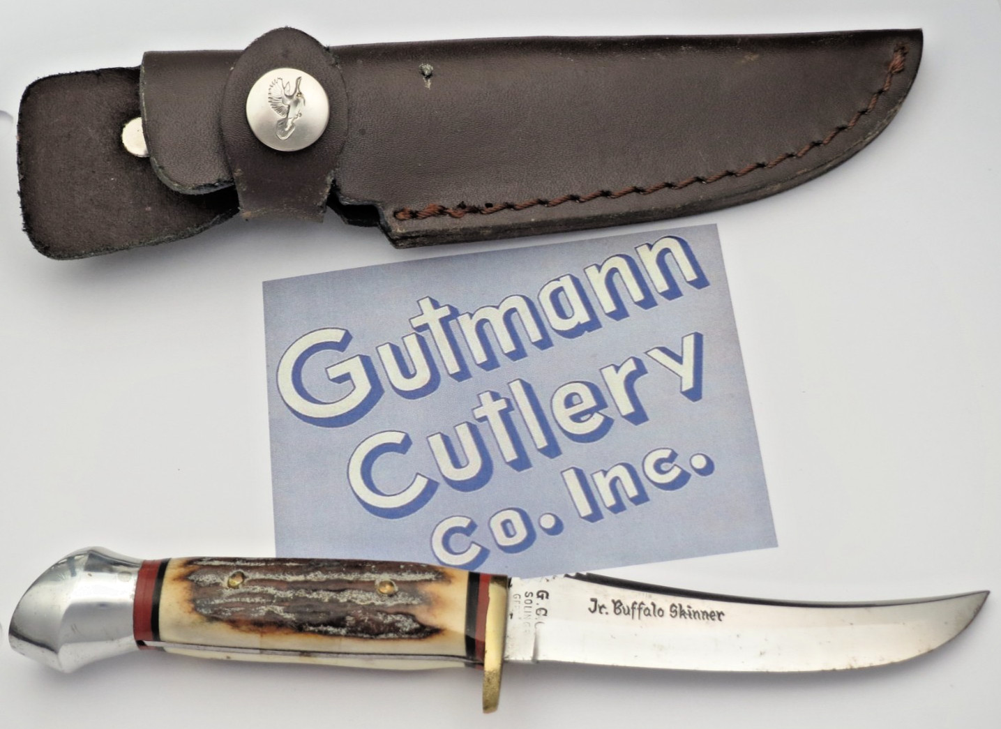 Vintage 1960\'s GC CO SOLINGEN GERMANY - JR BUFFALO SKINNER Knife - Stag Handles