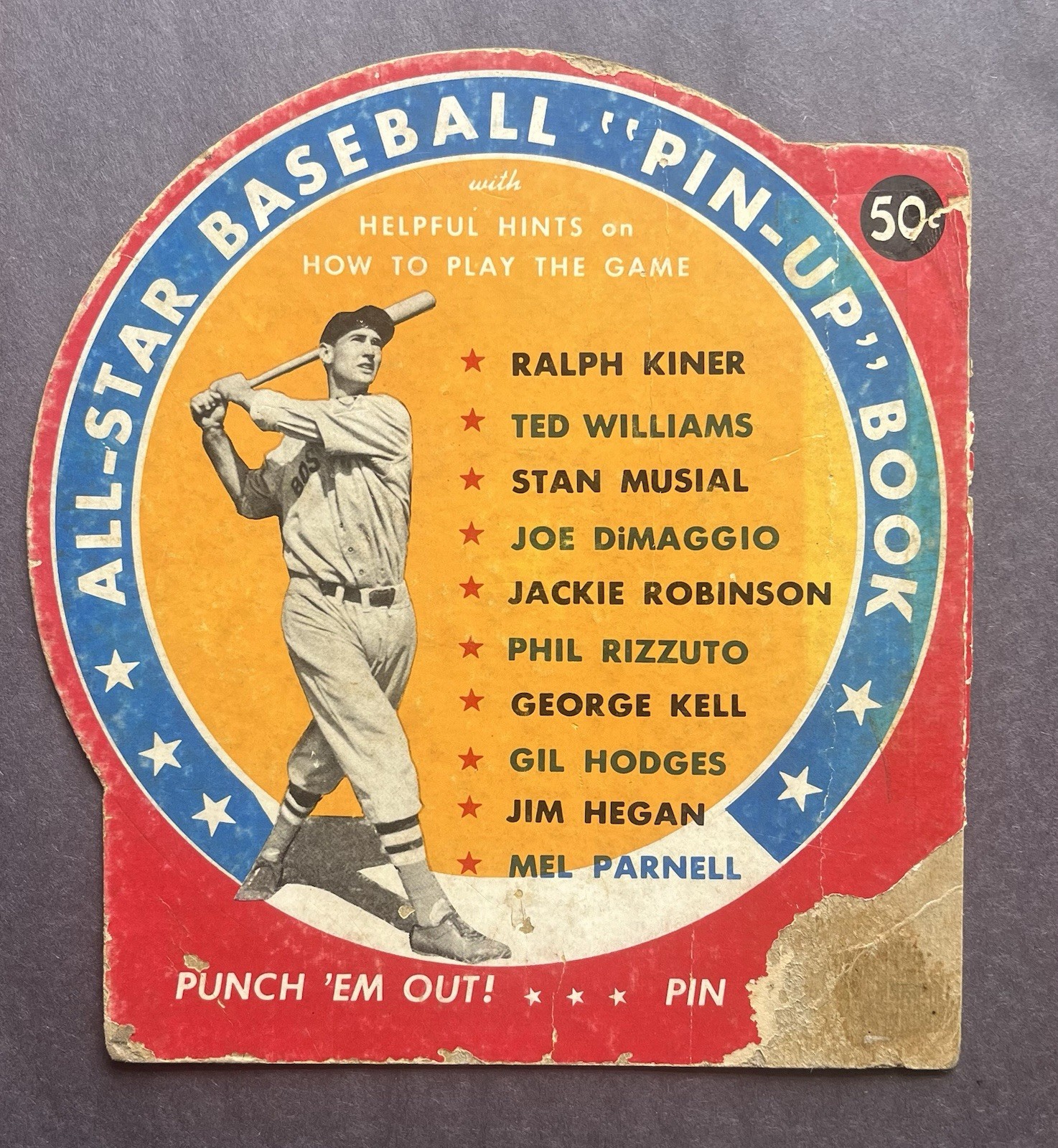 1950 All-Star Pin-ups Partial Book Cover (Early Ted Williams) Awesome To Display