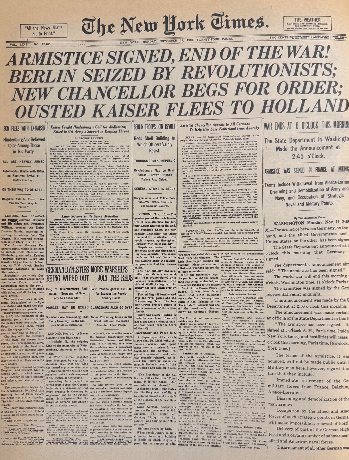 Vintage Armistice Signed WW1 ends NEW YORK TIMES News Article Estate Sale Find