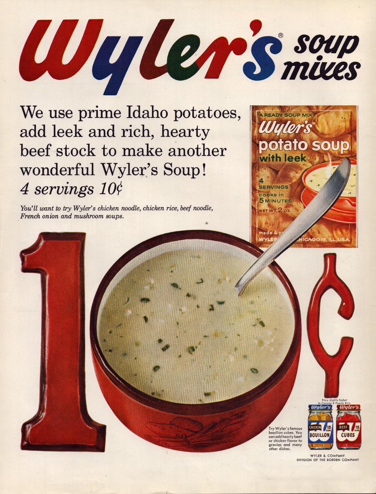 1962 Wyler\'s Soup Mixes Print Ad Idaho Potatoes Bouillon Cubes