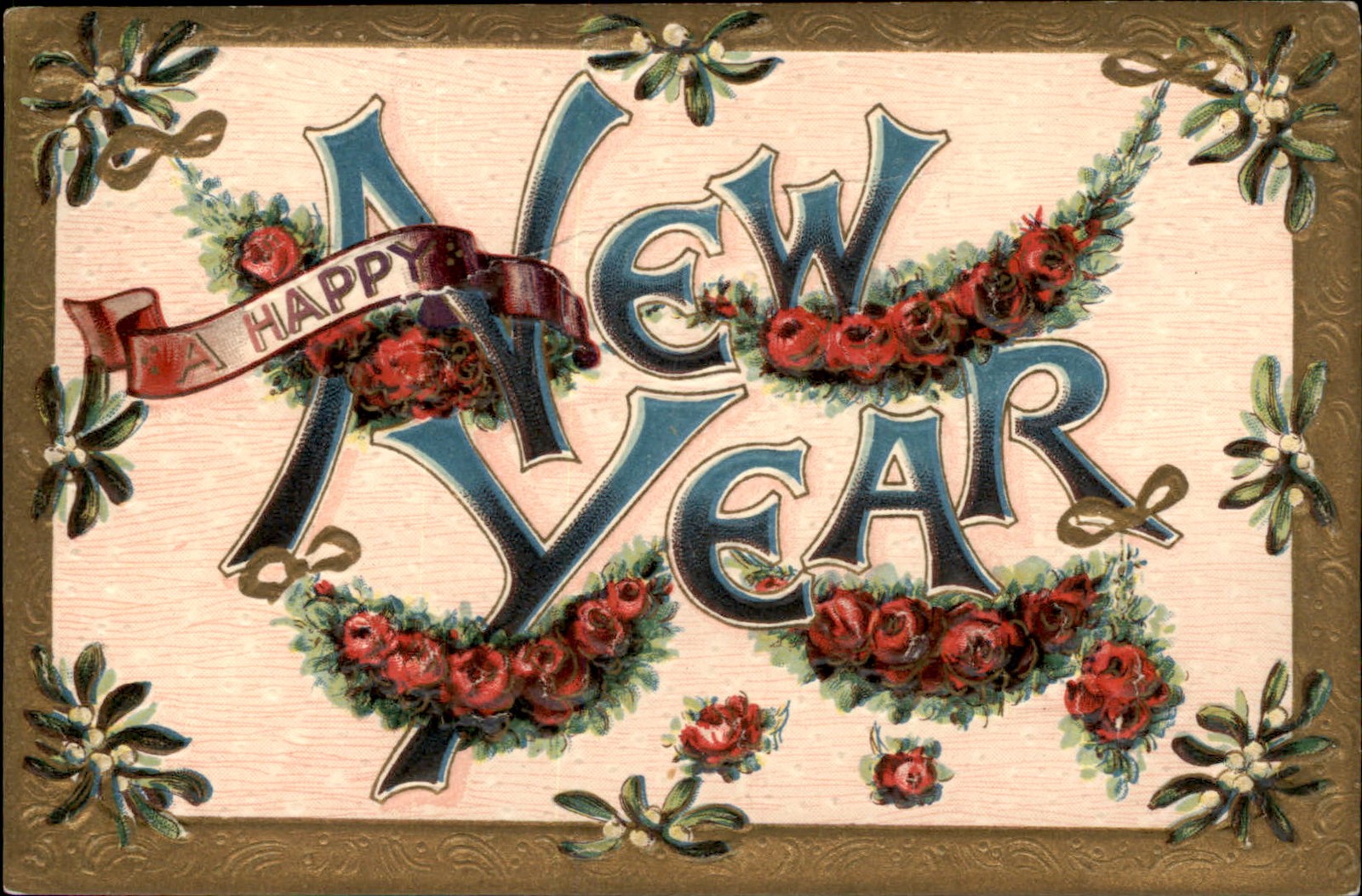 New Year\'s Large Letters Nicely Embossed c1910 Vintage Postcard New Year\'s Large Letters Nicely Embossed c1910 Vintage Postcard