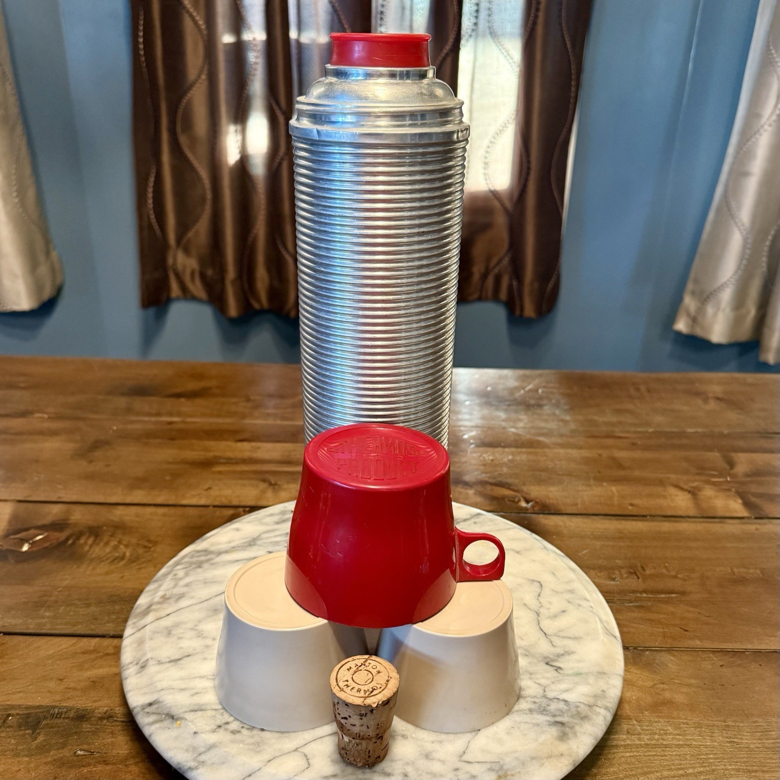VTG 1960s 60s THERMOS Aluminum Ribbed Red 2484 H Quart 3 Cups & Original Cork VTG 1960s 60s THERMOS Aluminum Ribbed Red 2484 H Quart 3 Cups & Original Cork
