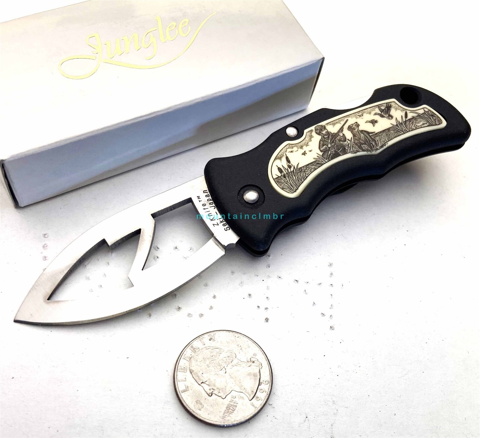 Junglee Seki Japan Z Compact Lockback AUS6 5.25/3 Scrimshaw Knife Bird Hunter