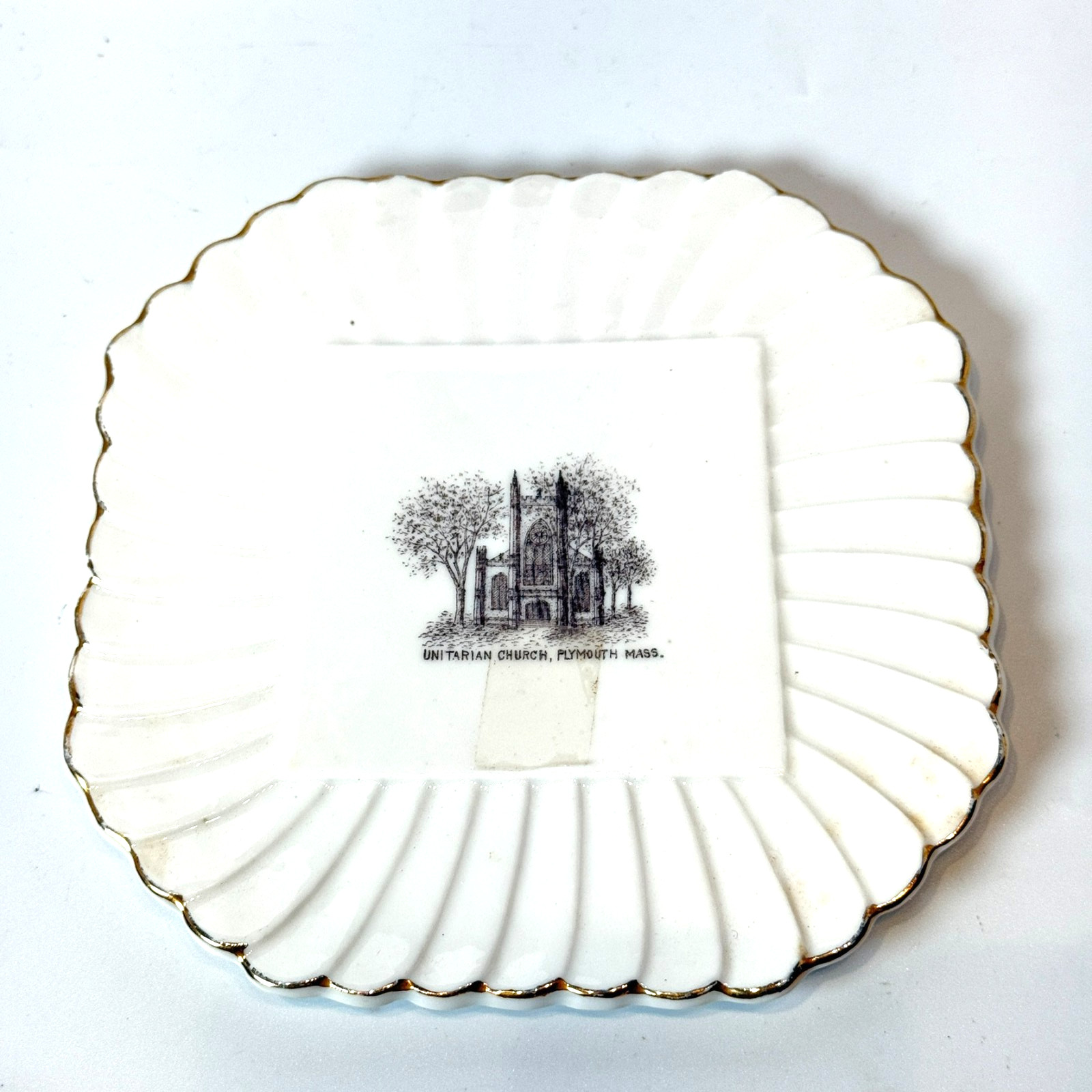 PLYMOUTH - Unitarian Church MA Massachusetts Antique Trinket Souvenir China Dish PLYMOUTH - Unitarian Church MA Massachusetts Antique Trinket Souvenir China Dish
