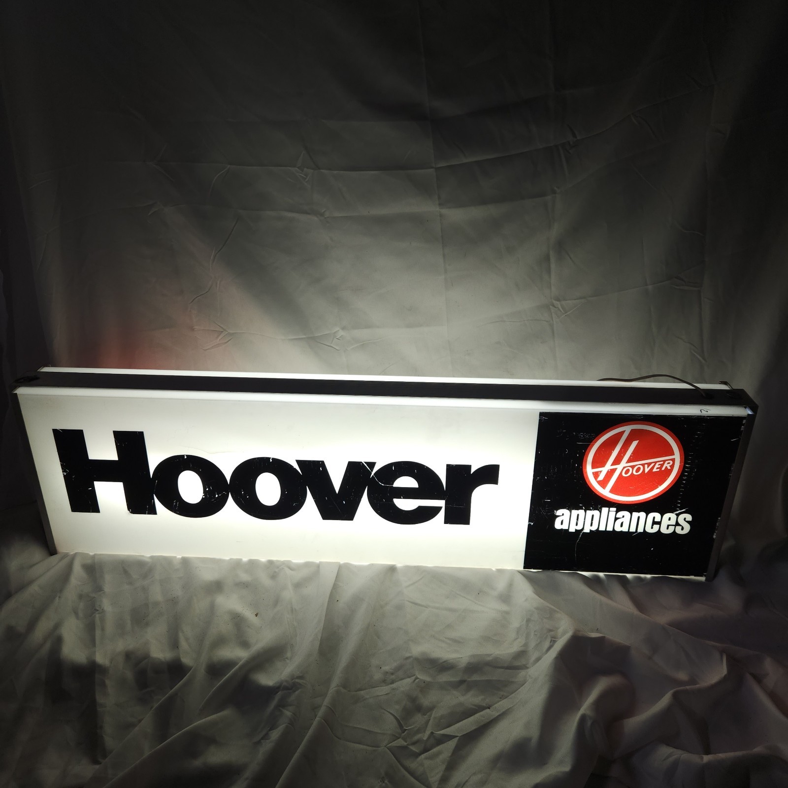 VINTAGE HOOVER APPLIANCES VACUUM ADVERTISING SIGN LIGHT WORKS, CRACKED READ