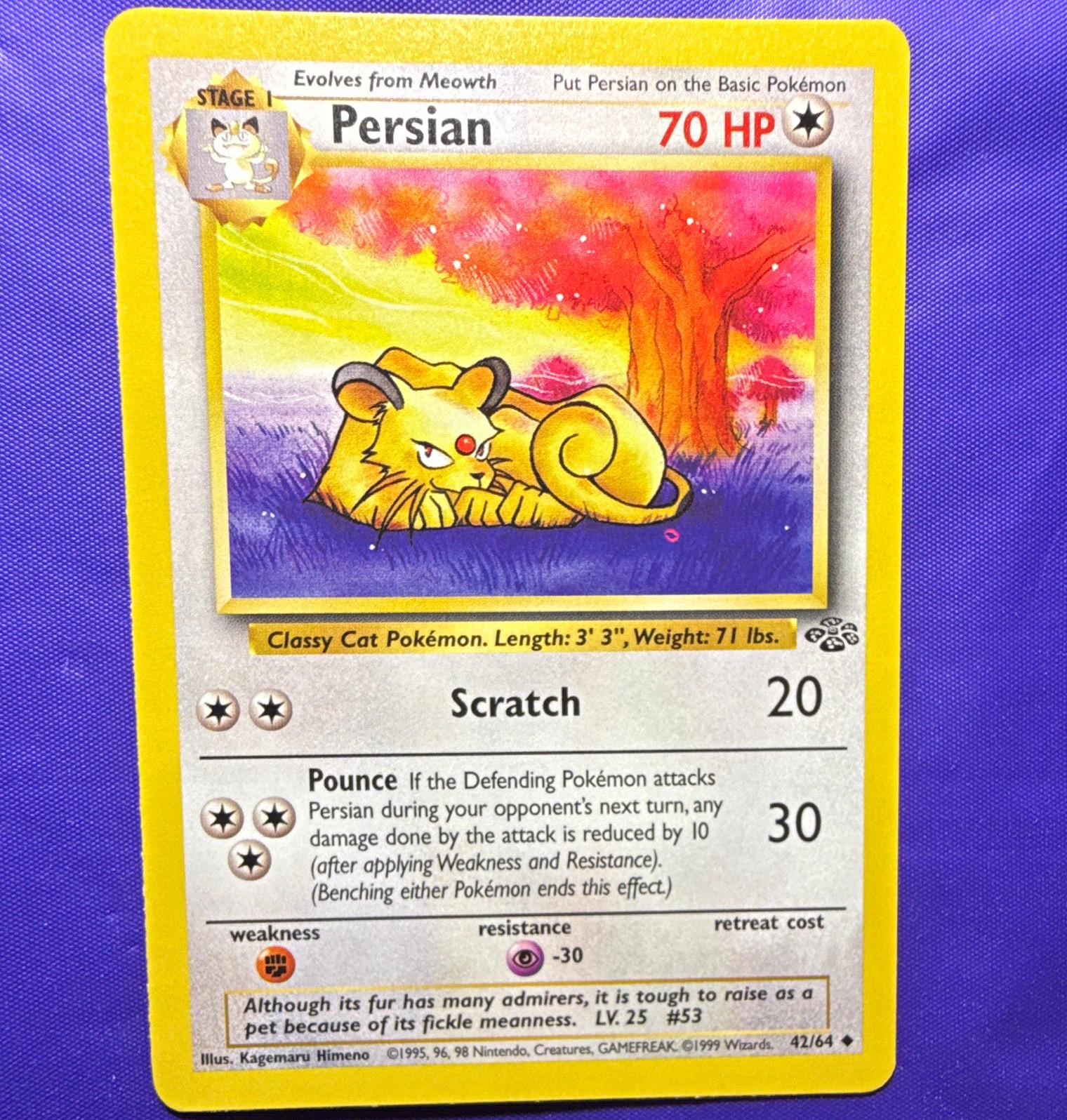 1999 Wizards Pokémon Jungle Persian 42/64 INK HICKEY English Vintage