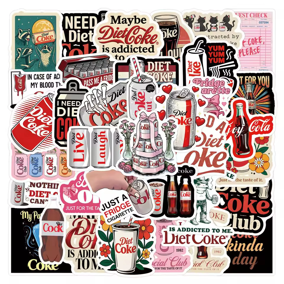25pc DIET COKE MIXED STICKERS-The First & Long Time Favorite Since 1886