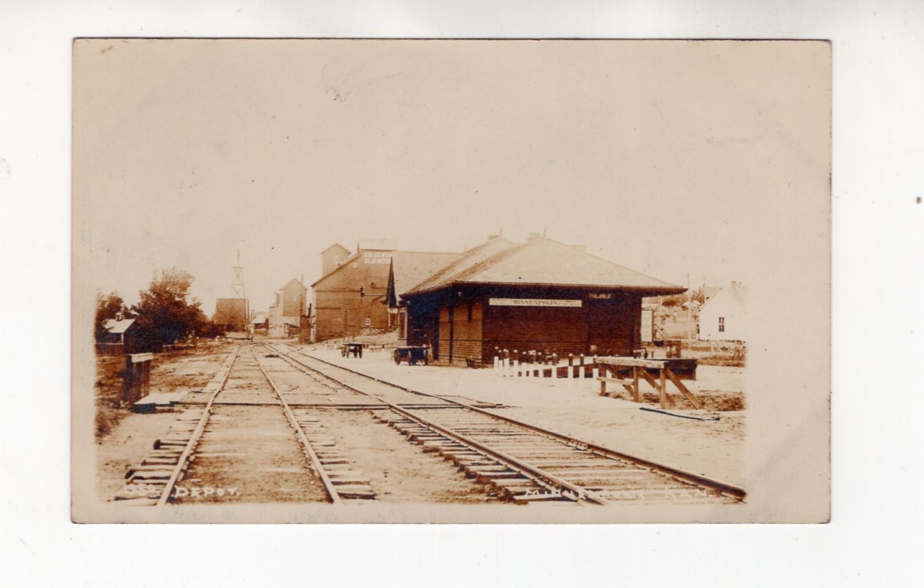 circa 1910 Real Photo Postcard / RPPC Santa Fe Railroad Depot Minneapolis Kansas