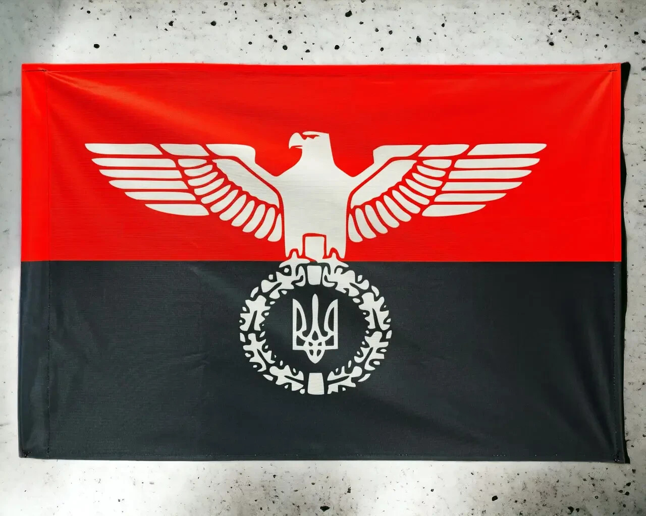 Ukrainian red and black flag of morale of soldiers eagle with trident