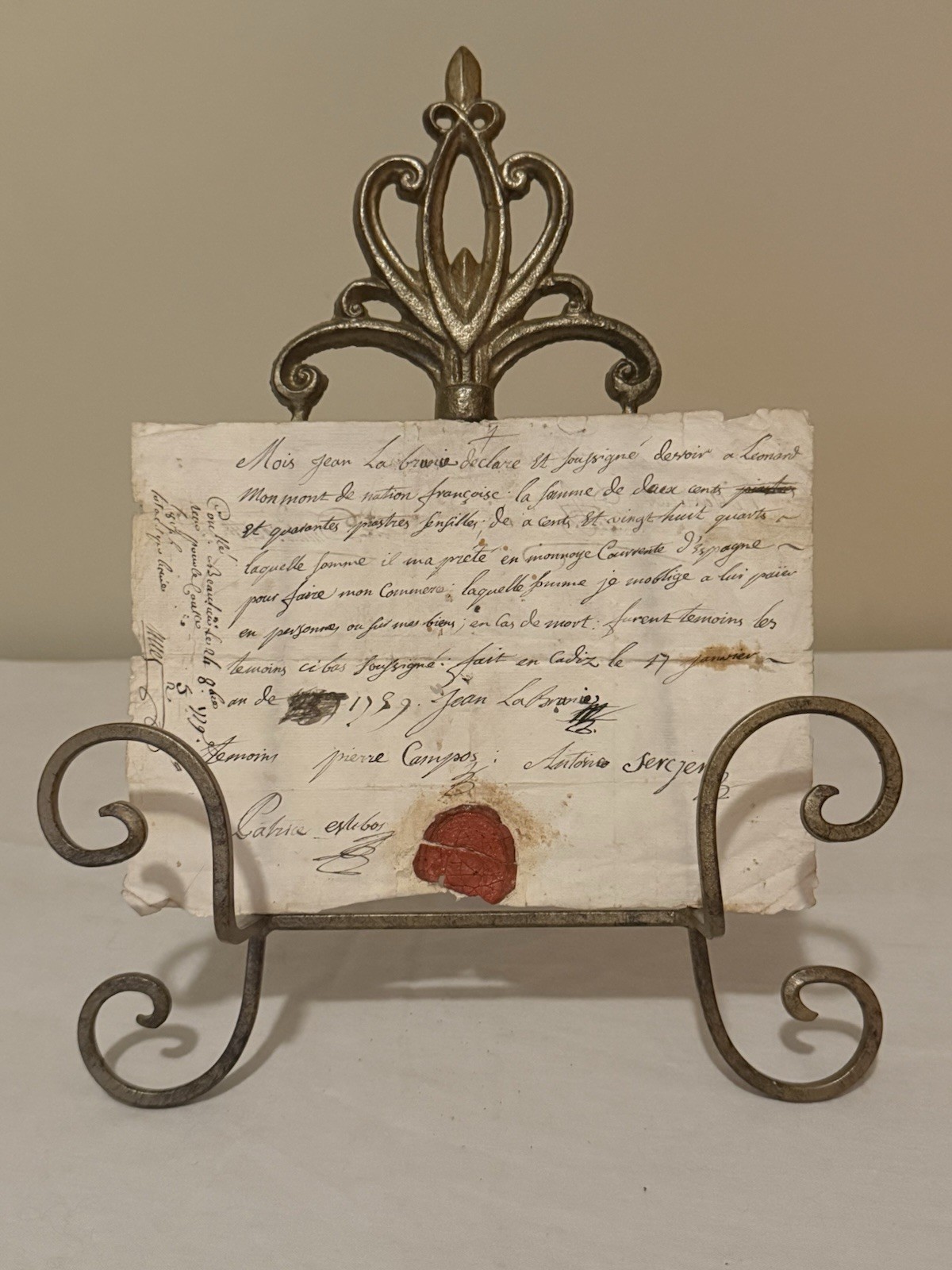 RARE 1789 French-Spanish Merchant Manuscript - Cadiz Trade - WAX SEAL - Jan 1789
