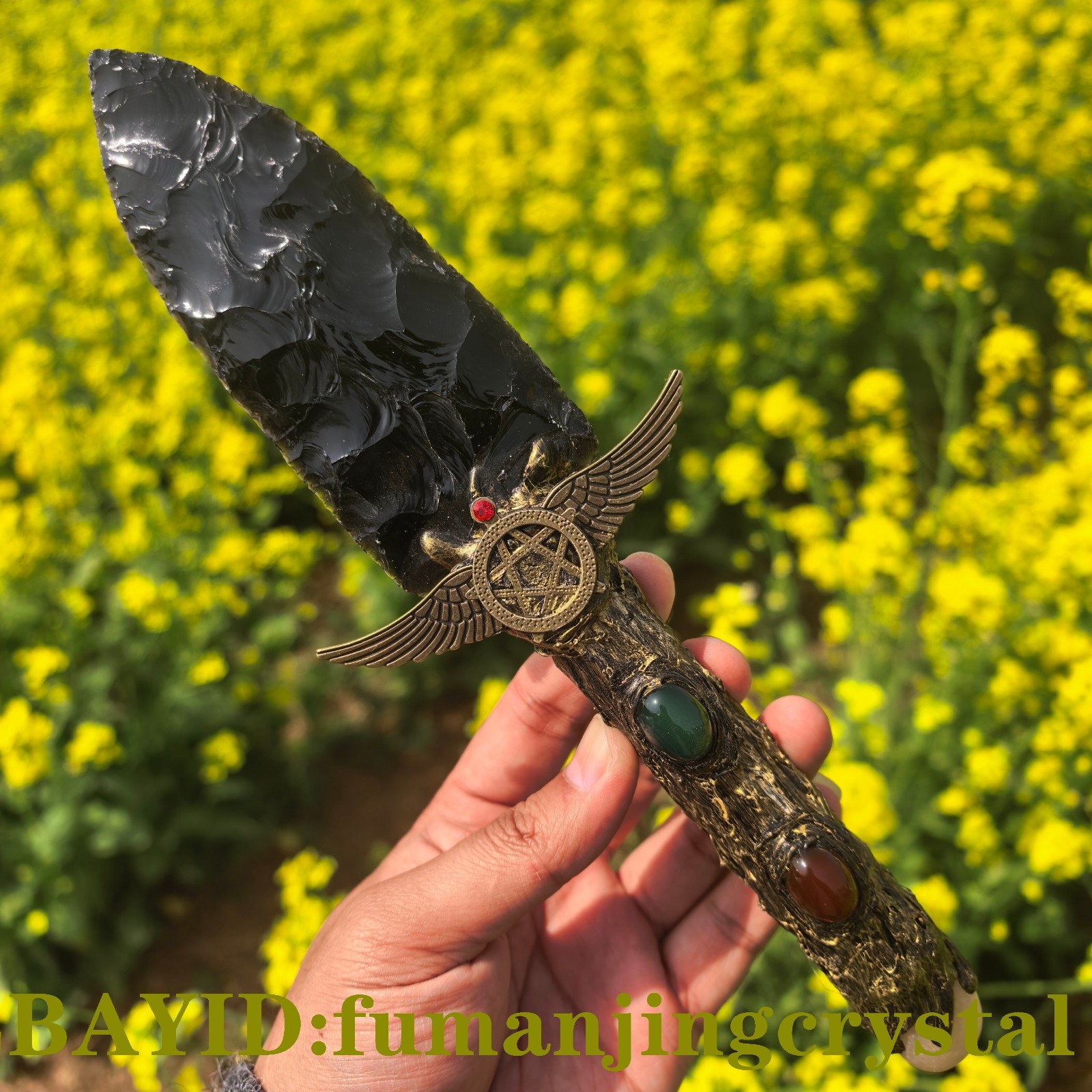 Obsidian Knife , Handmade Carved Arrowhead  Crystal Stone, Collectible gifts