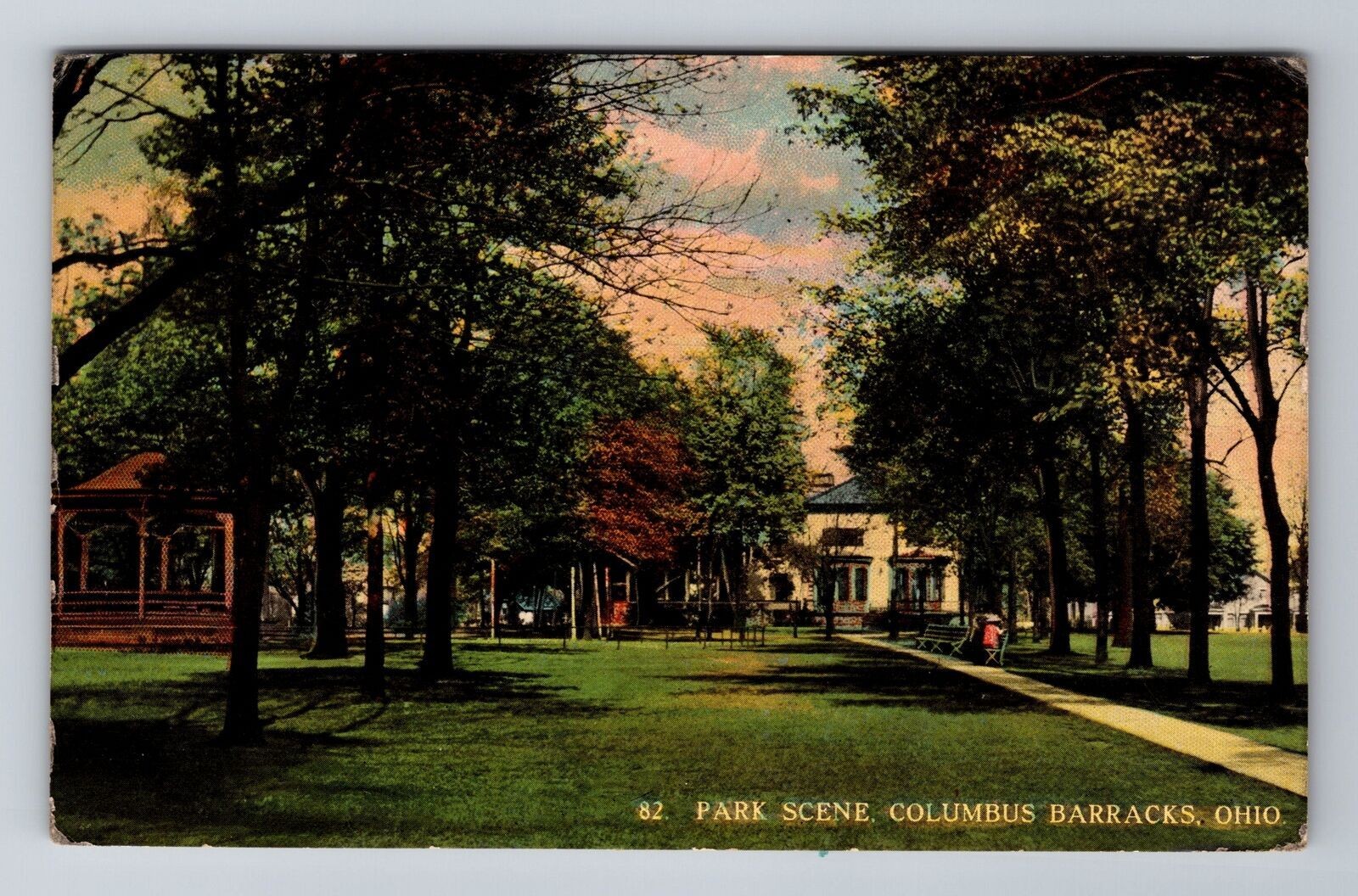Columbus OH-Ohio, Park Scene Columbus Barracks, Antique Vintage Postcard