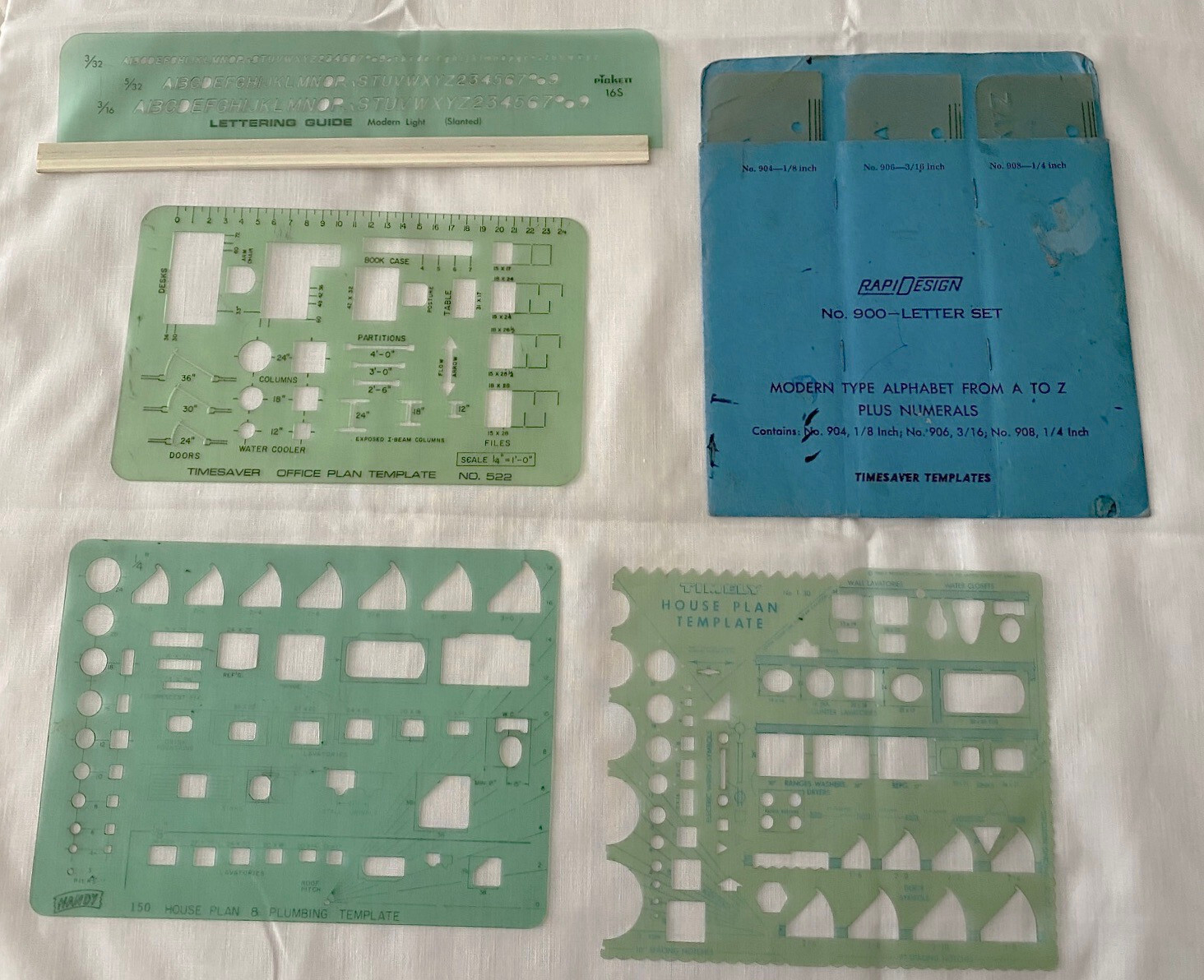 Vtg RapiDesign 900 Letter Set /Pickett Slant Lettering Guide / House & Office