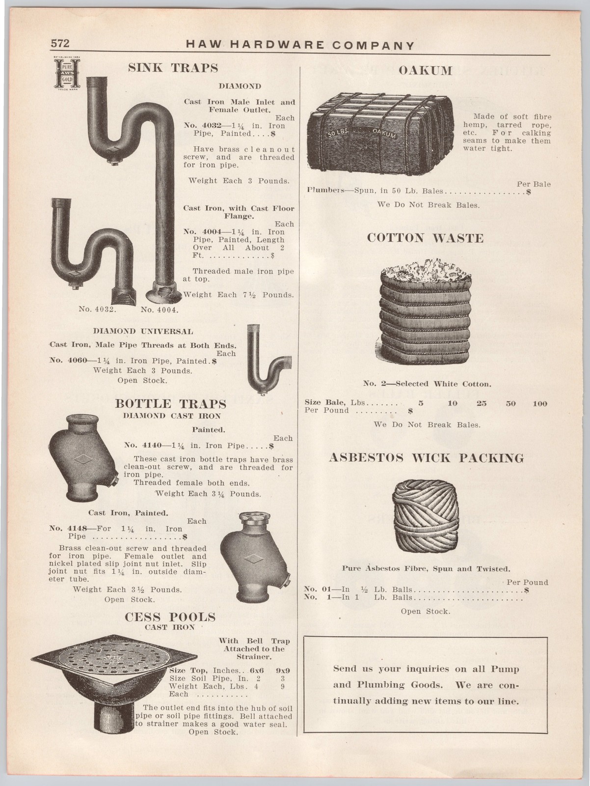 1920s Haw Hardware Co. Vintage Catalog Page Print Advertising Plumbing Fixtures 1920s Haw Hardware Co. Vintage Catalog Page Print Advertising Plumbing Fixtures