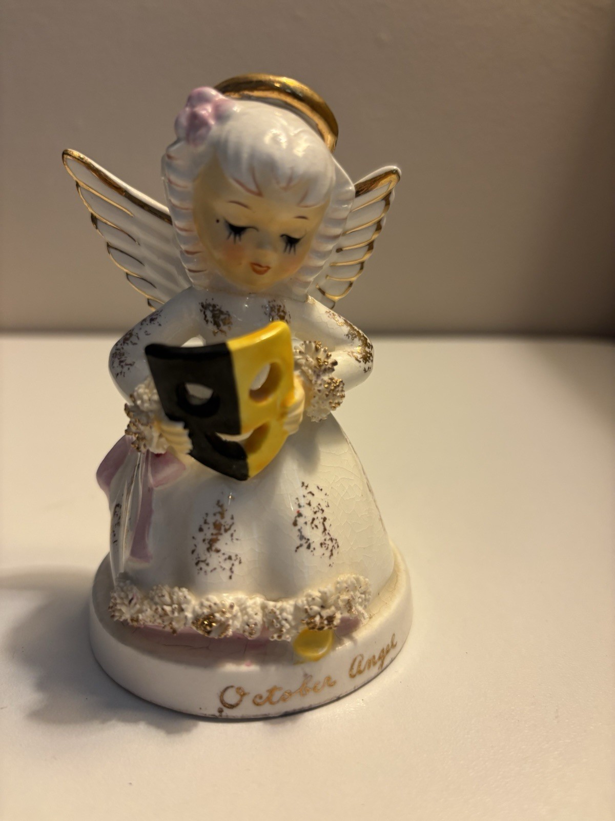 Vntg Napco Halloween Masquerade Spag Trim October Birthday Angel Figurine S410