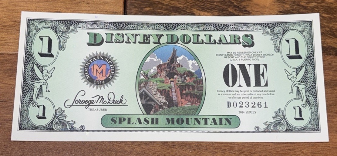 Disney Splash Mountain $1 Dollar 2014 D Series 5 Digit Serial Uncirculated Disney Splash Mountain $1 Dollar 2014 D Series 5 Digit Serial Uncirculated