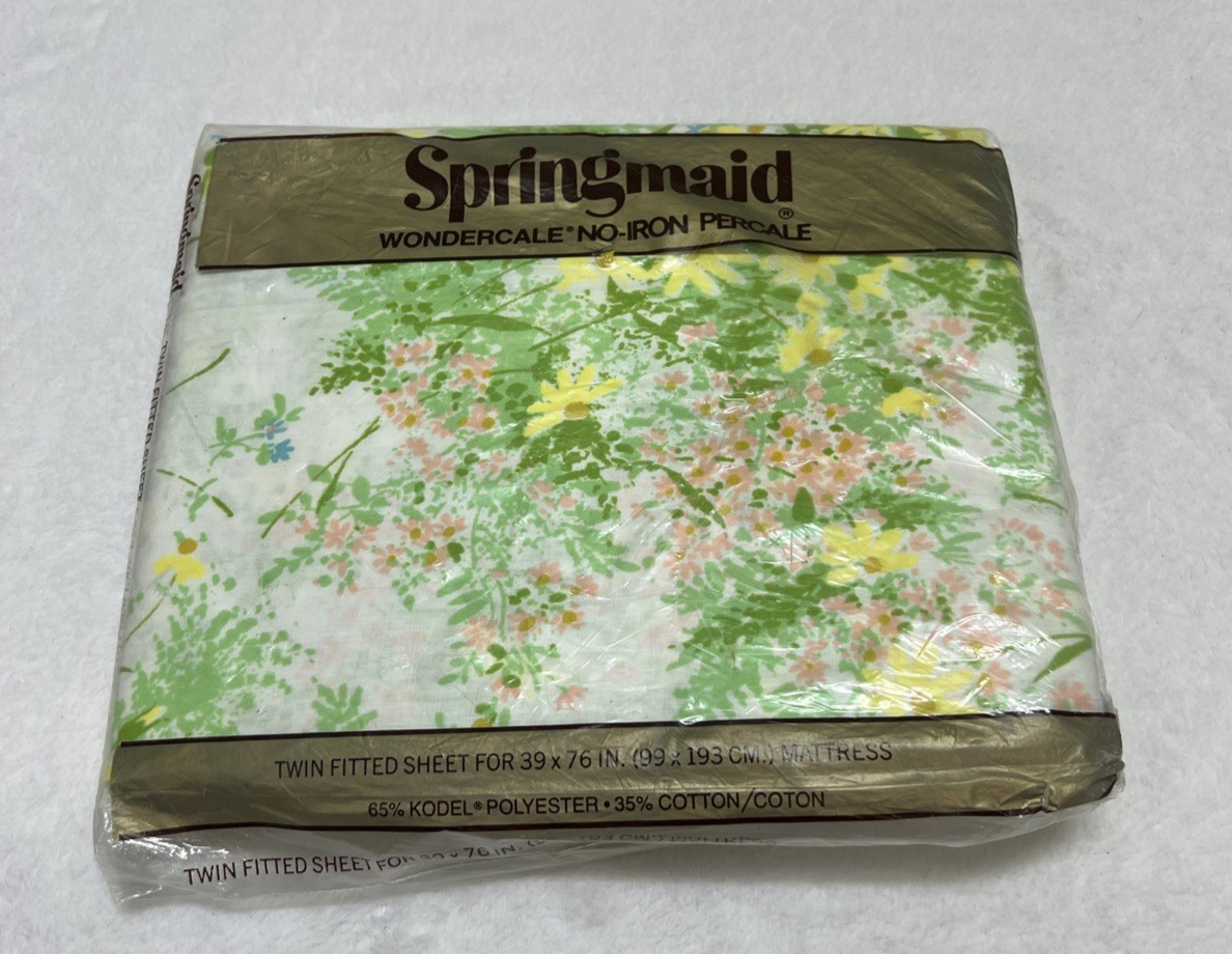 VTG New Springmaid Wondercale Michelle Pattern Twin Fitted Sheet Daisy Floral
