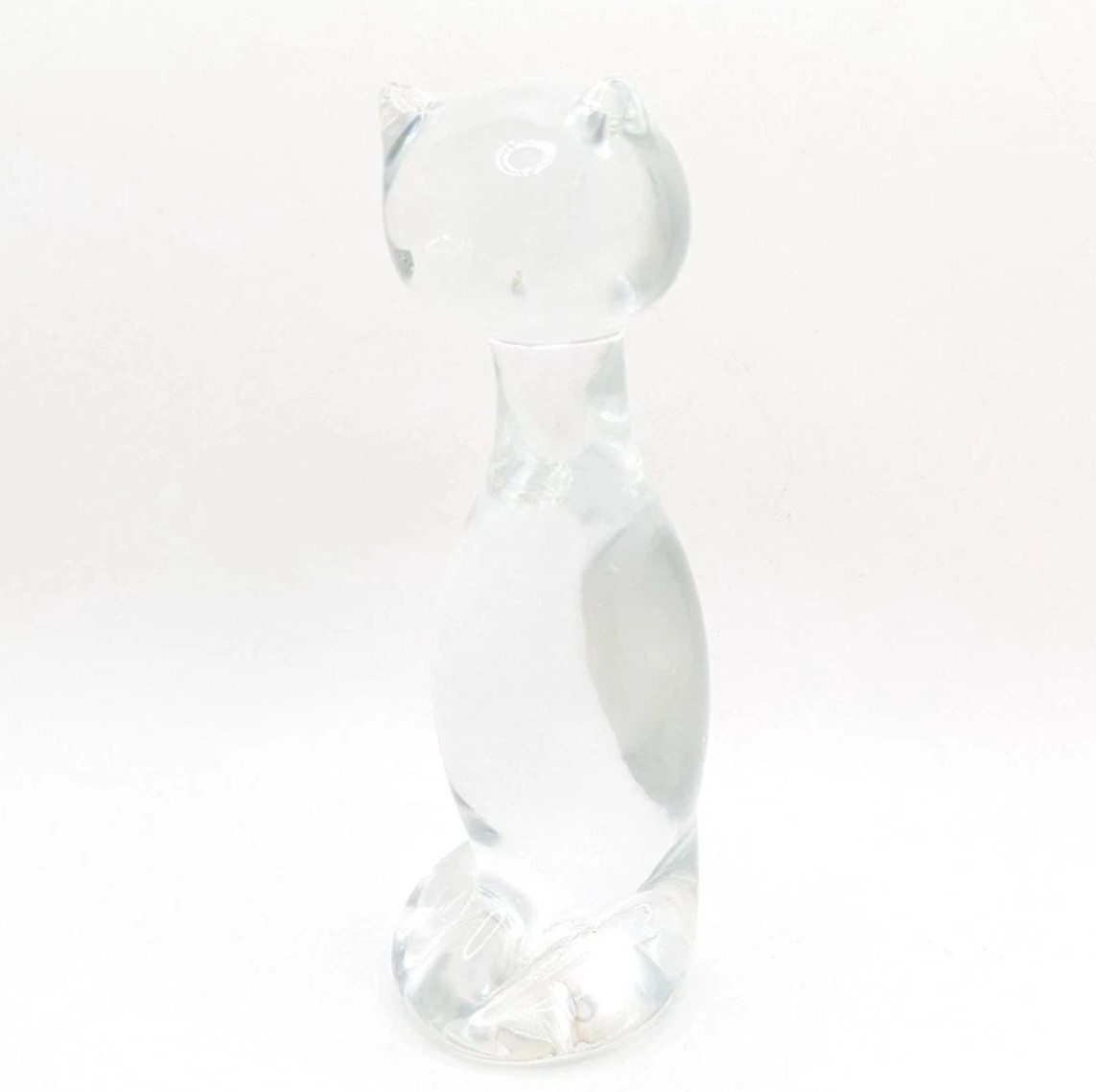 Vintage Clear Glass Cat Figurine Art Handmade Kitty Kitten Lover Animal Gift