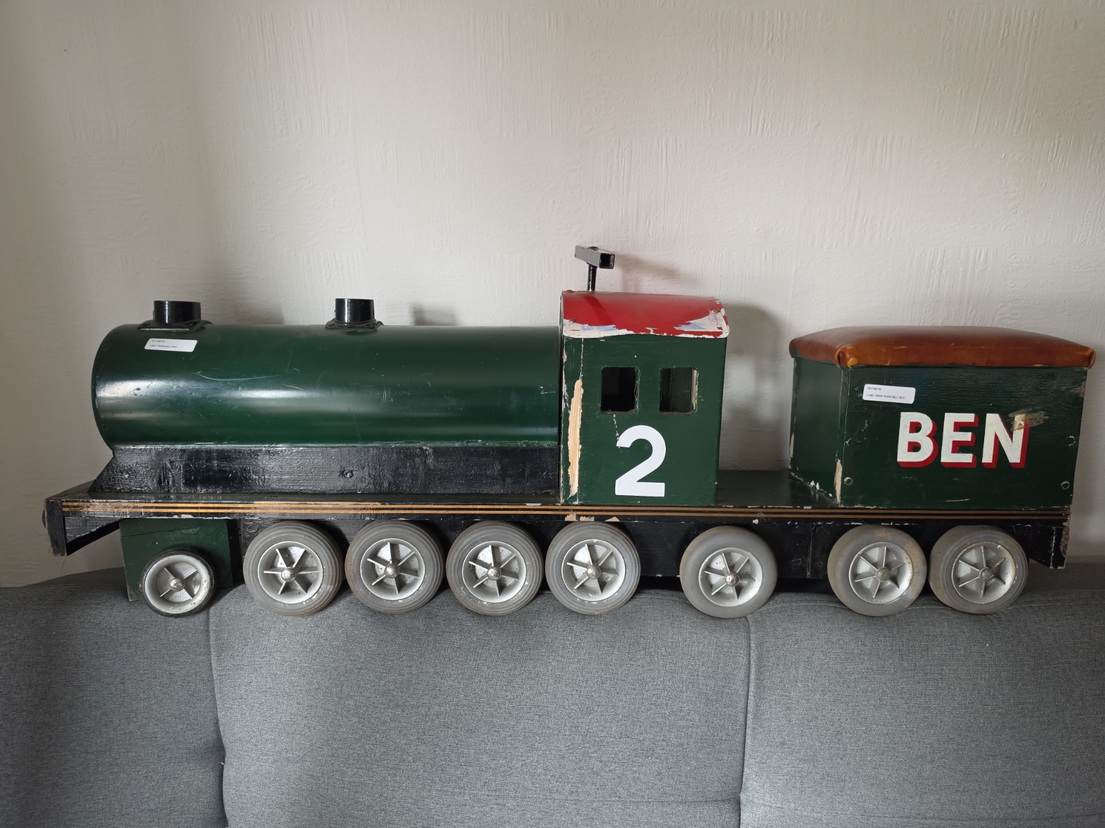 Large Vintage Wooden Steam Train Locomotive Model Toy BEN 2 Handcrafted 120 CM