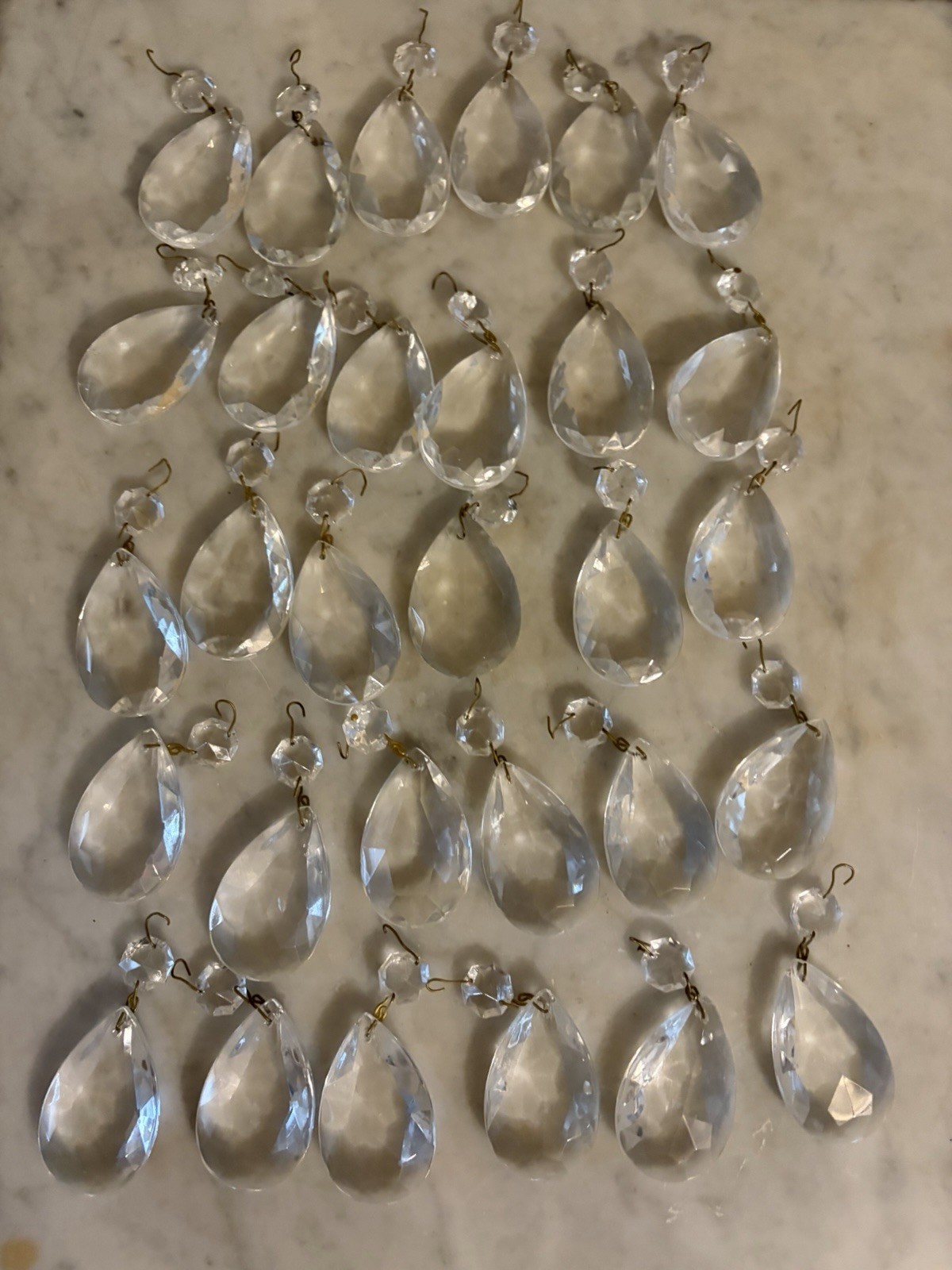Lot 30 Crystal Glass Prisms Faceted Tear Drop for Chandelier VTG 2.5”