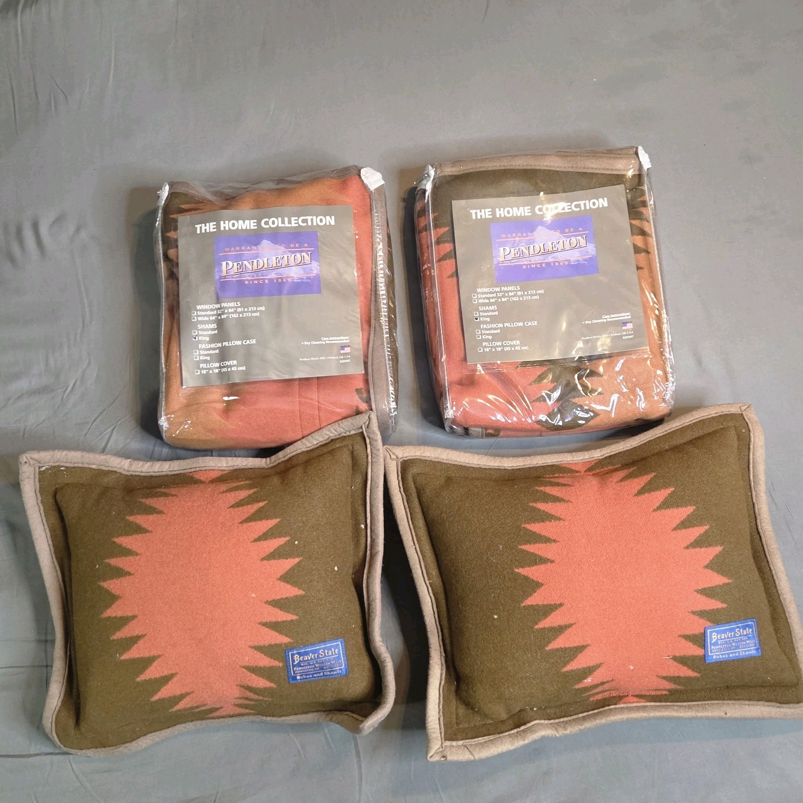 Vintage Pendleton Beaver State 2 Shams & 2 Pillows Native American Print *READ* Vintage Pendleton Beaver State 2 Shams & 2 Pillows Native American Print *READ*