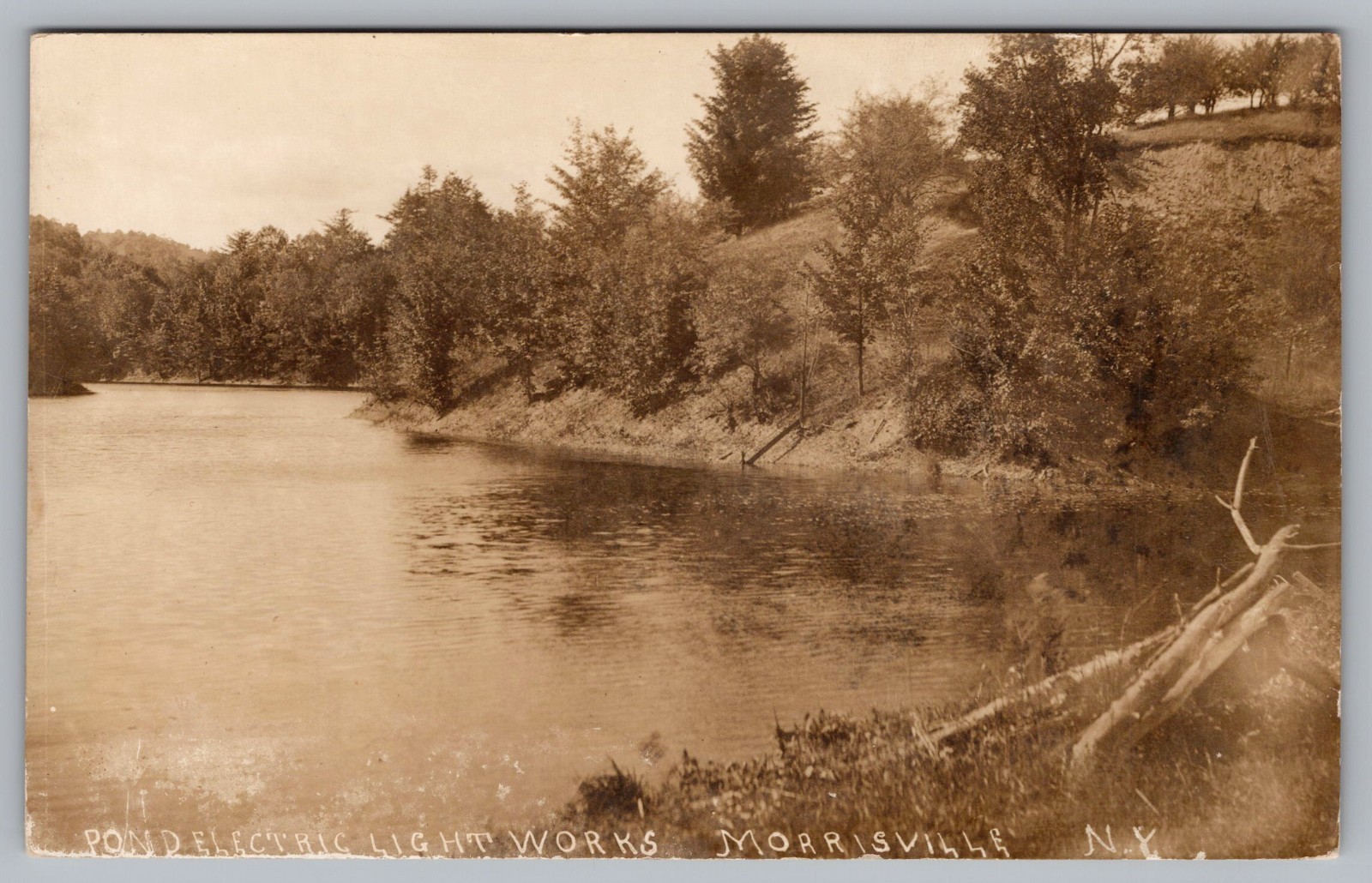 RPPC Electric Light Works Pond, Morrisville NY New York Real Photo Postcard