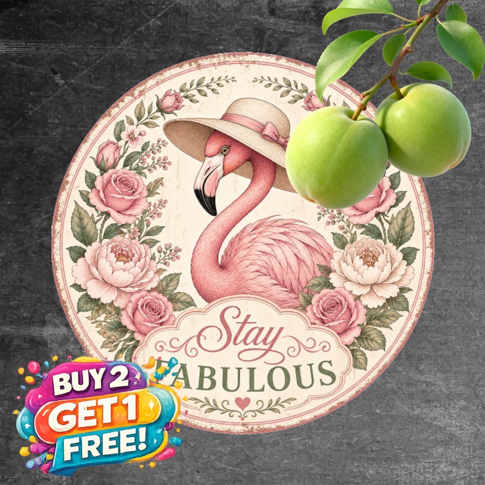 Stay Fabulous Pink Flamingo Round Metal Sign Tropical Summer Porch Tin Plaque