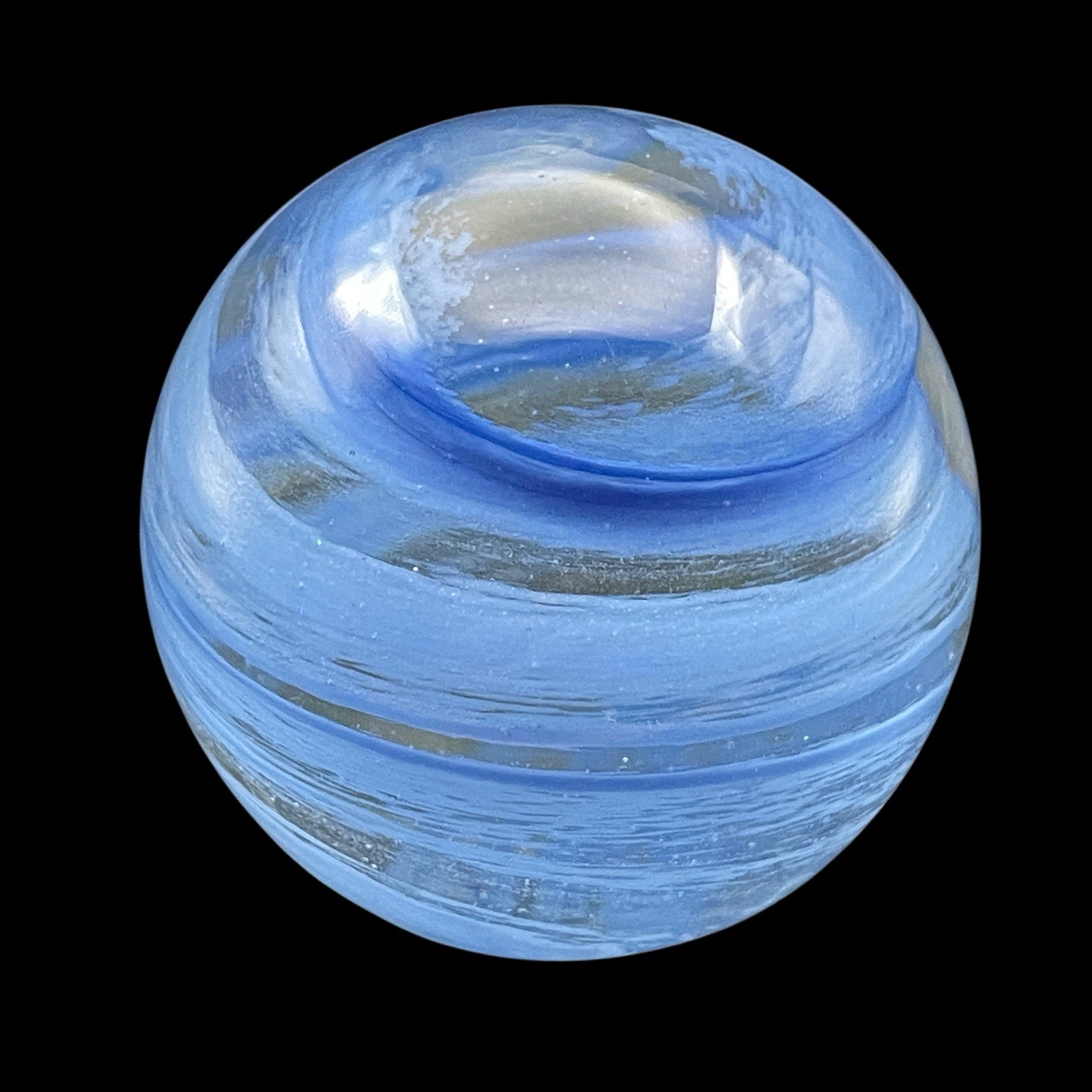 Art Glass Paperweight Blue Swirl Unsigned 2