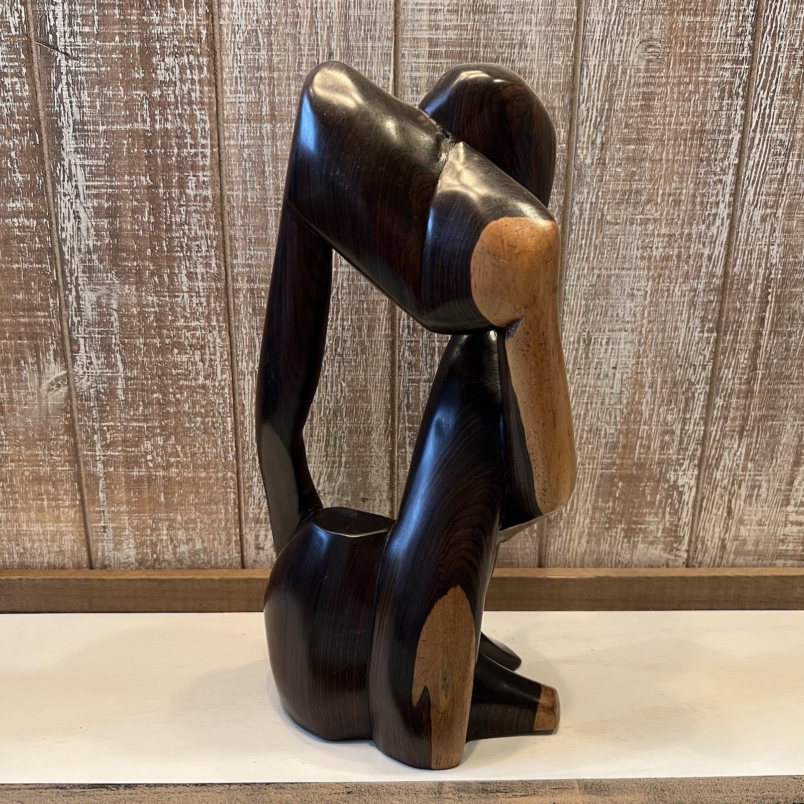 Vintage Abstract Wooden Hand Carved Sculpture Dark And Light Brown