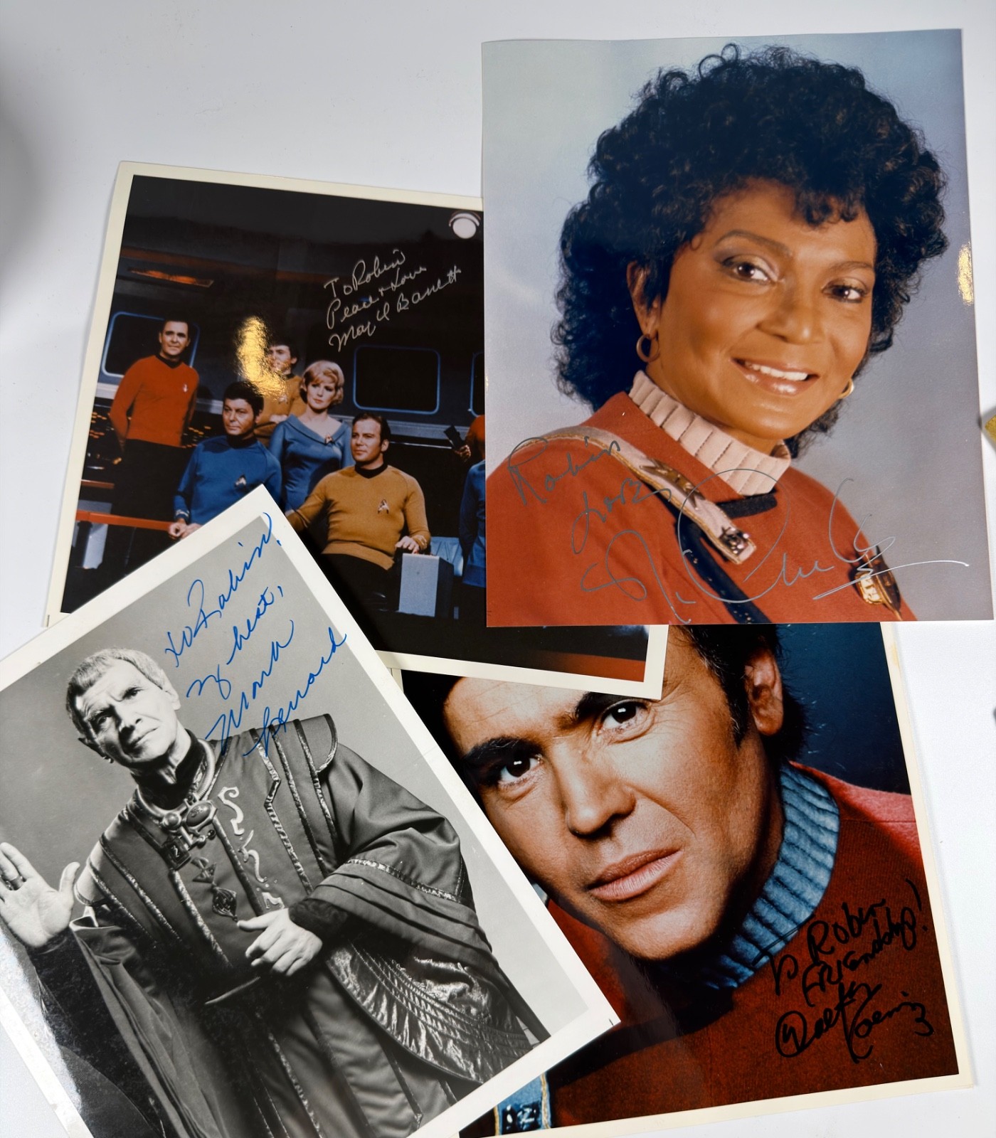 4 Autographed Star Trek Photos-Nichelle Nichols-Walter Koenig-Mark Lenard-Majel