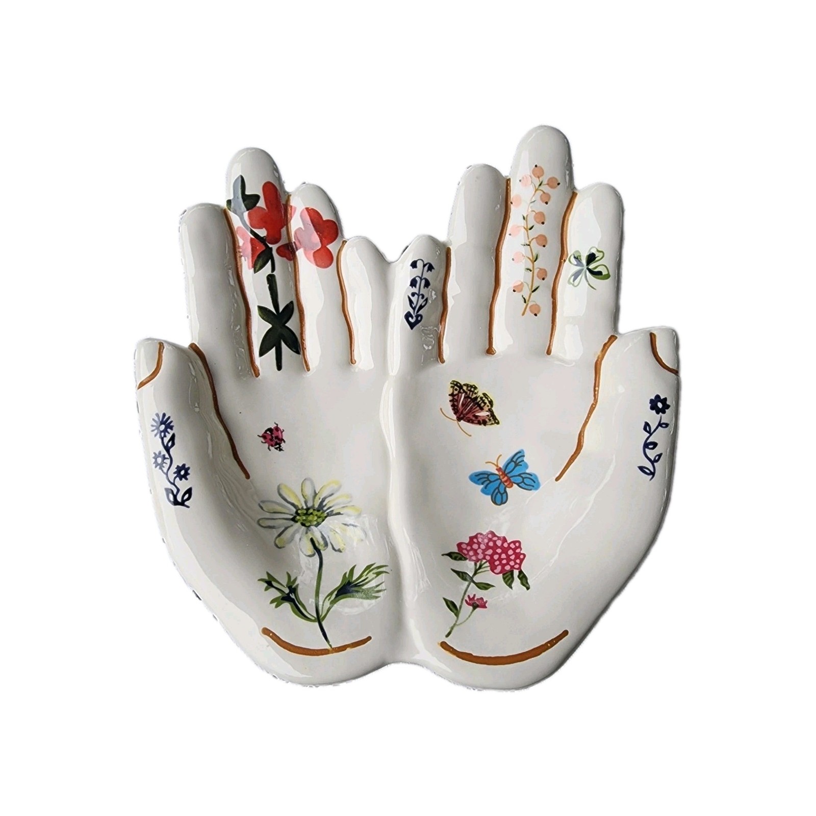 Anthropologie Nathalie Lete Double Hand Trinket Dish Ftg. Whimsical Floral &...