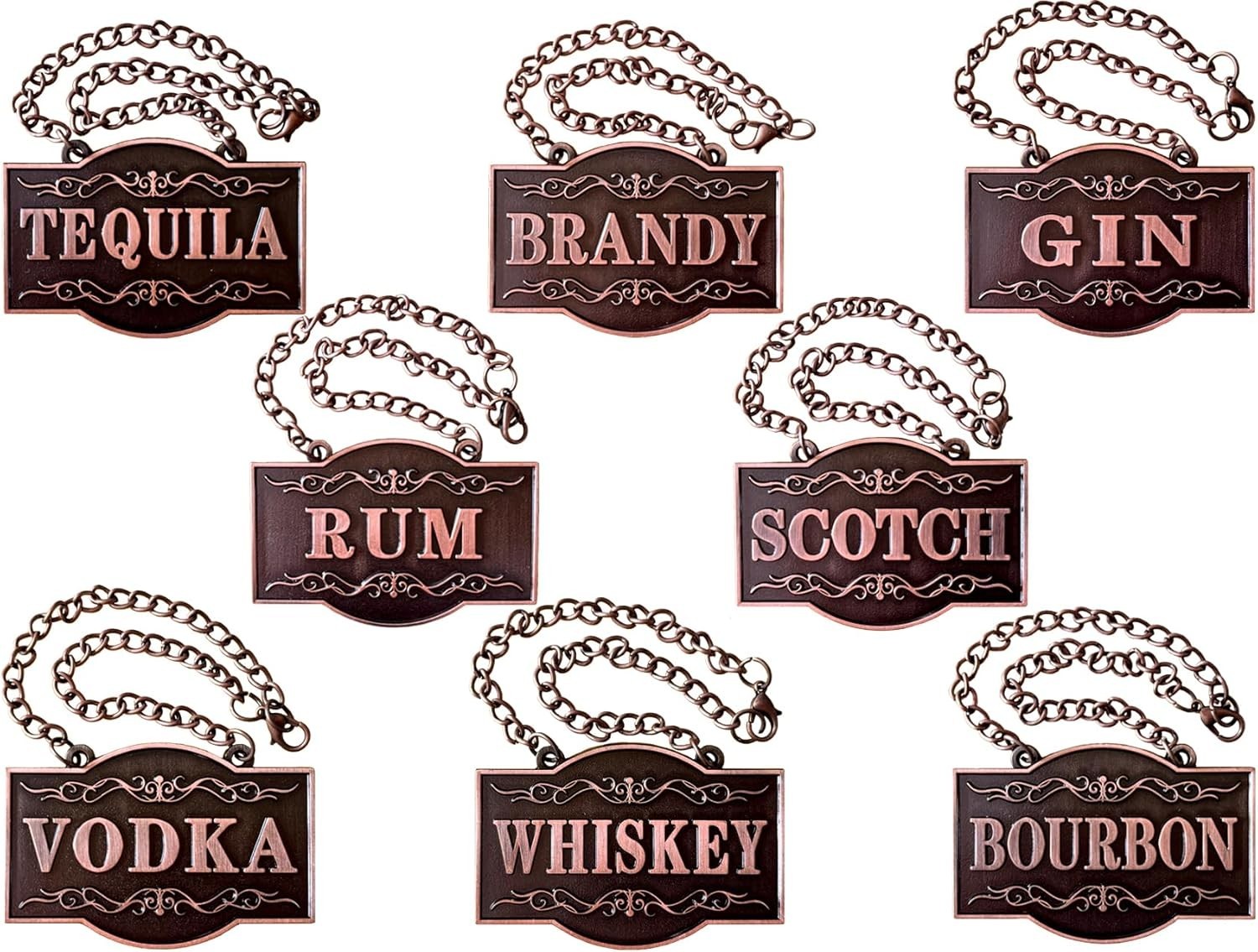 Decanter Tags - Liquor Tags (Set of 8, Copper Colour) Liquor Decanter Label:G...