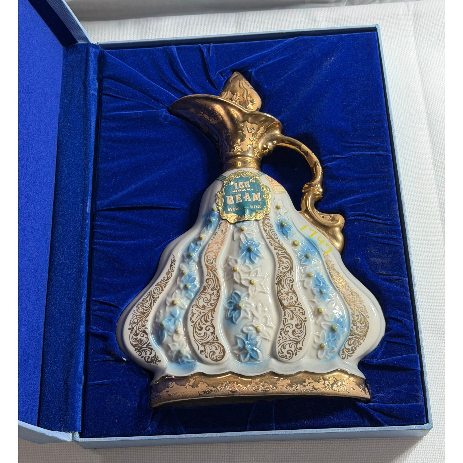 Vintage Jim Beam 155 Months Old Regal China Decanter Blue Floral Gold with Box