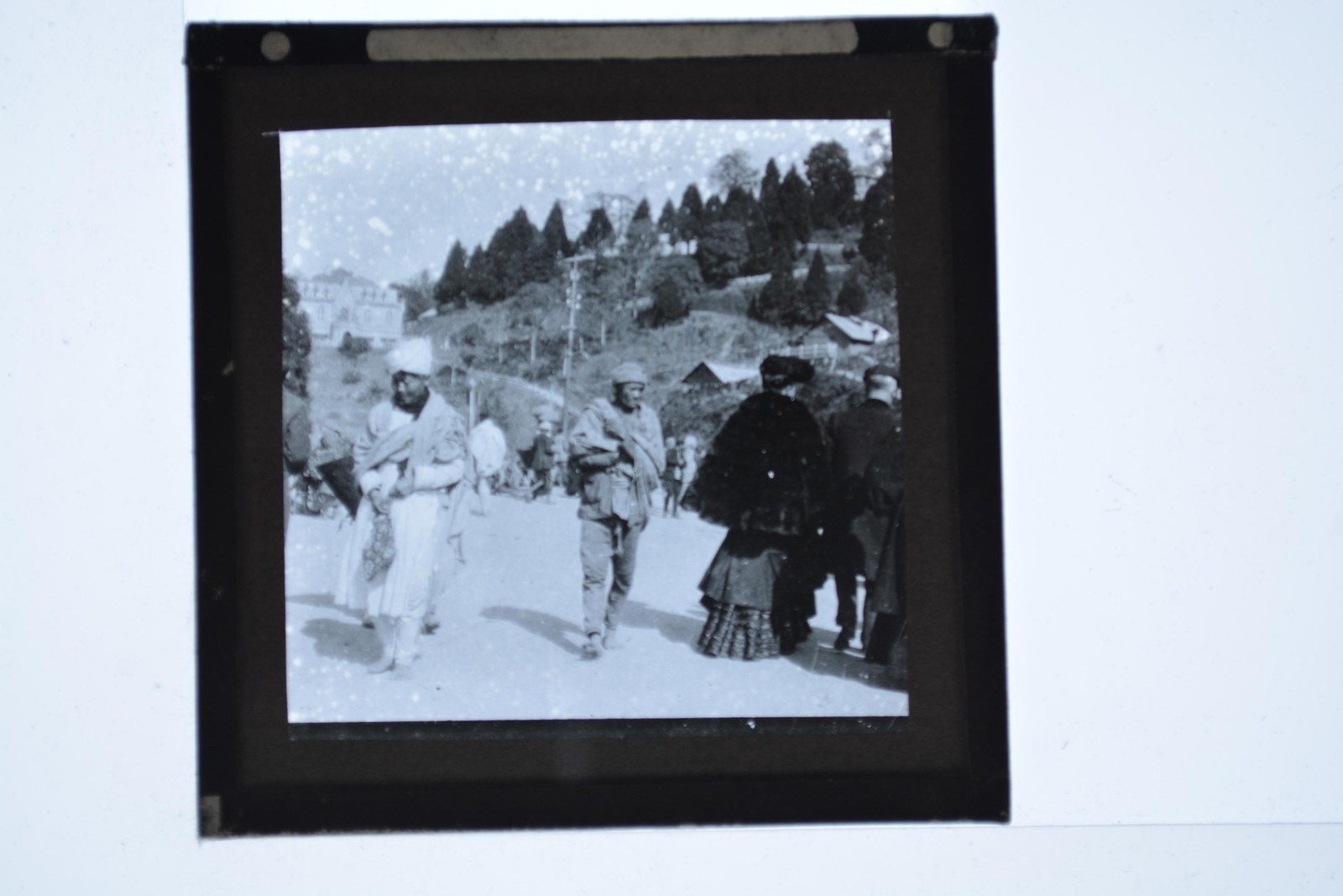 Indian Hill Station Street Scene Traditional Dress Magic Lantern Slide c1900s