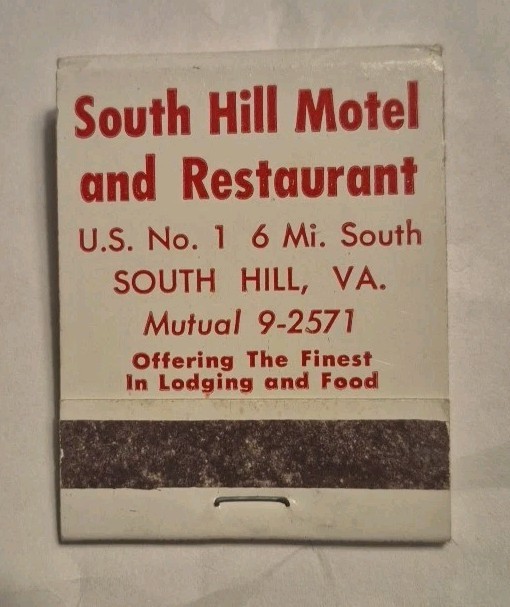 VTG Matchbook South Hill Motel & Restaurant  Virginia Superior Motels UNSTRUCK 