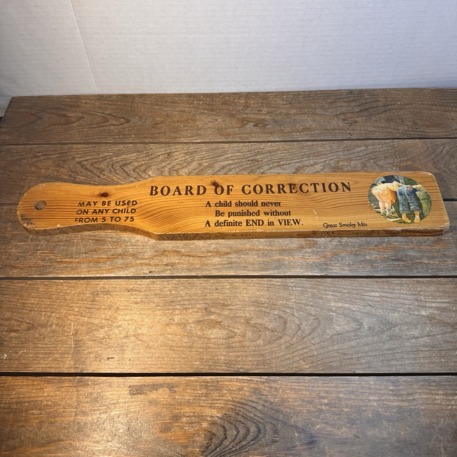 Vintage Board of Correction Wooden Souvenir Paddle Great Smokey Mts Signed Vintage Board of Correction Wooden Souvenir Paddle Great Smokey Mts Signed
