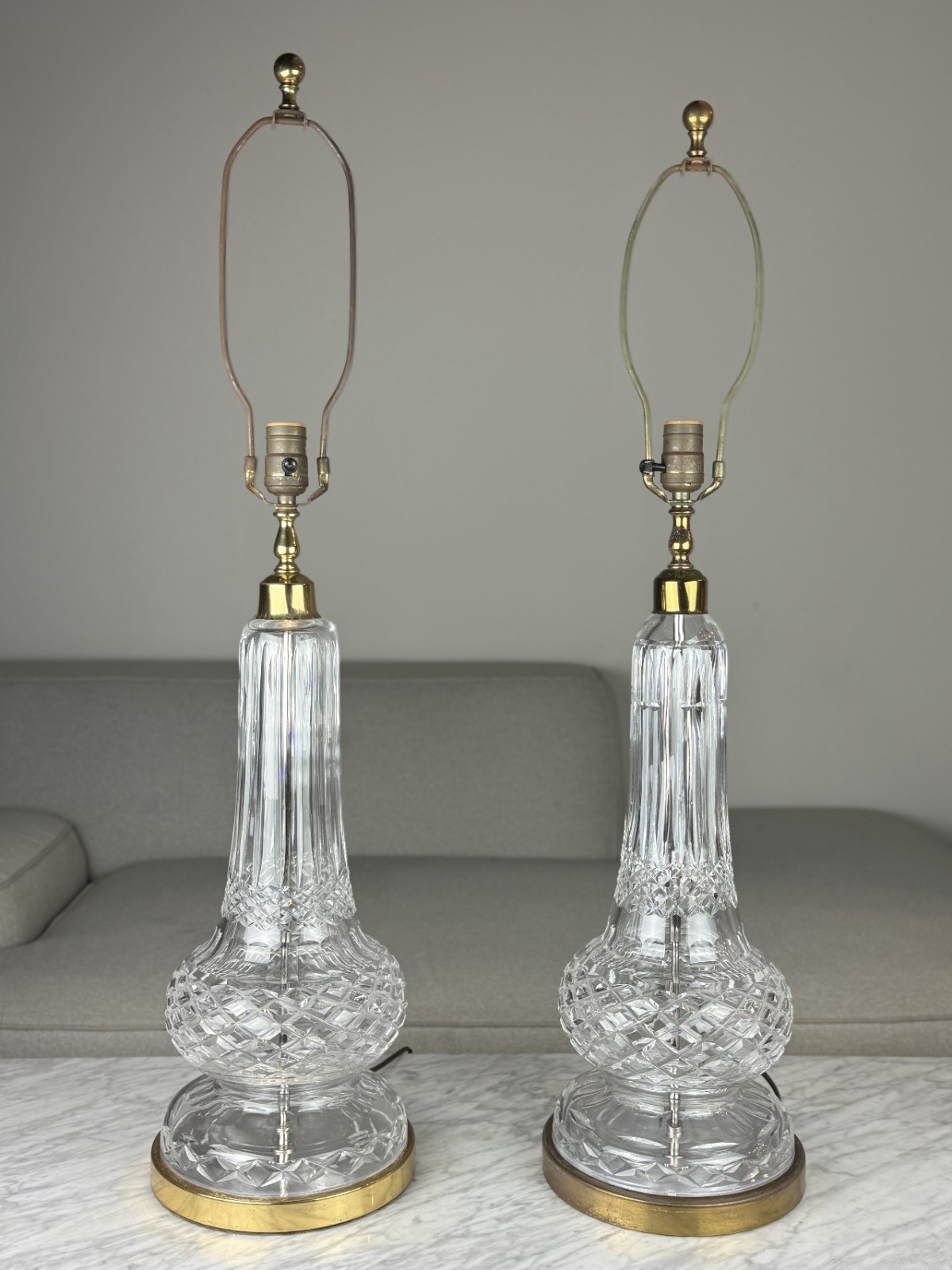 Pair Vintage WATERFORD CRYSTAL Large Scale 35” Table Lamp Brass Signed 1950s Pair Vintage WATERFORD CRYSTAL Large Scale 35” Table Lamp Brass Signed 1950s