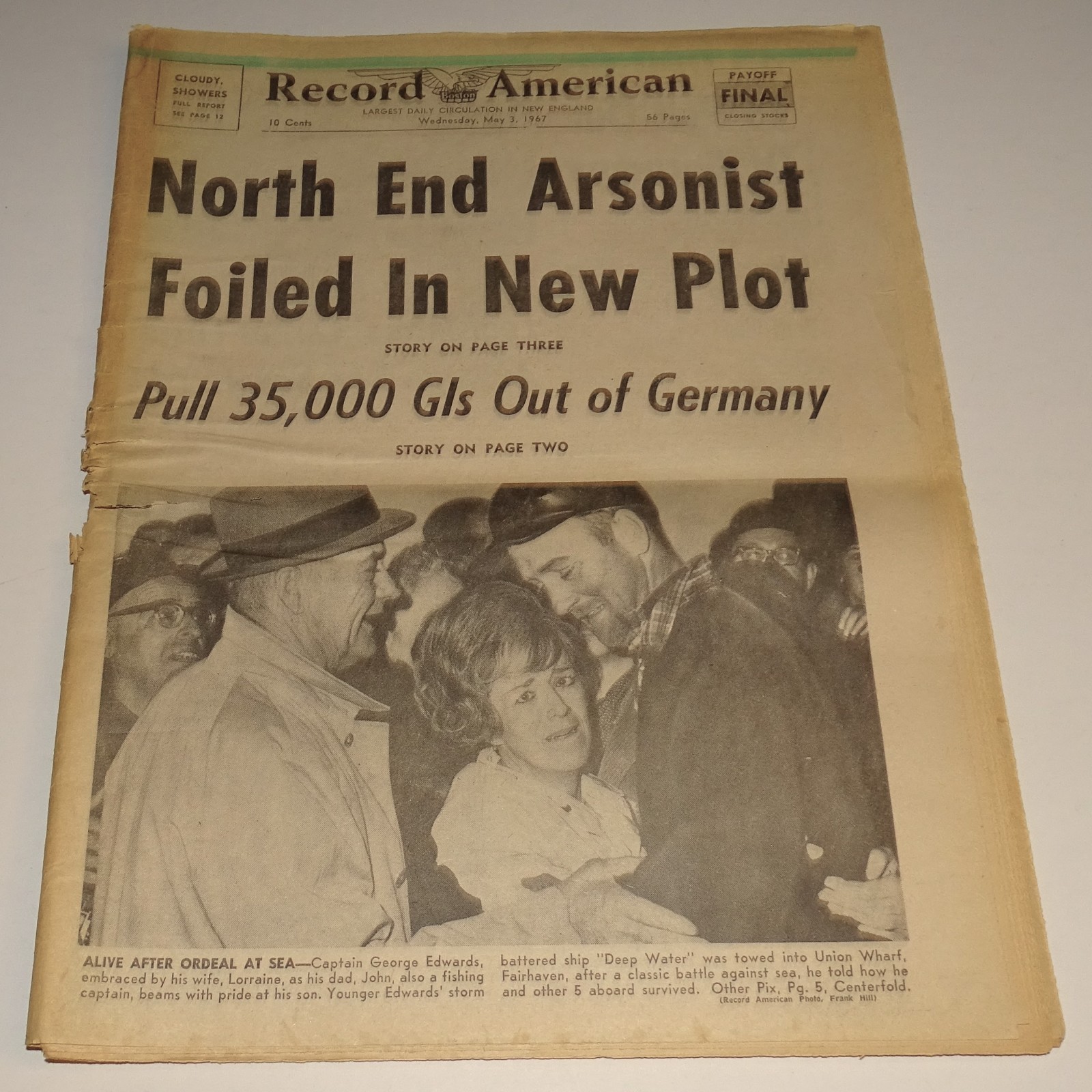 May 3 1967 Boston Newspaper - North End Arsonist Foiled, Louis Prima at Caesar\'s