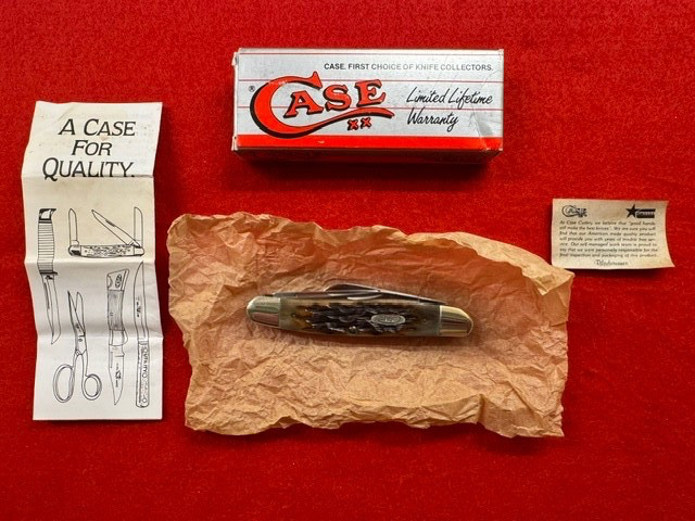 RARE CASE XX PSB6447 SS 4 BLADE GREEN BONE STOCK KNIFE, ROMAN NUMERALS  (207)