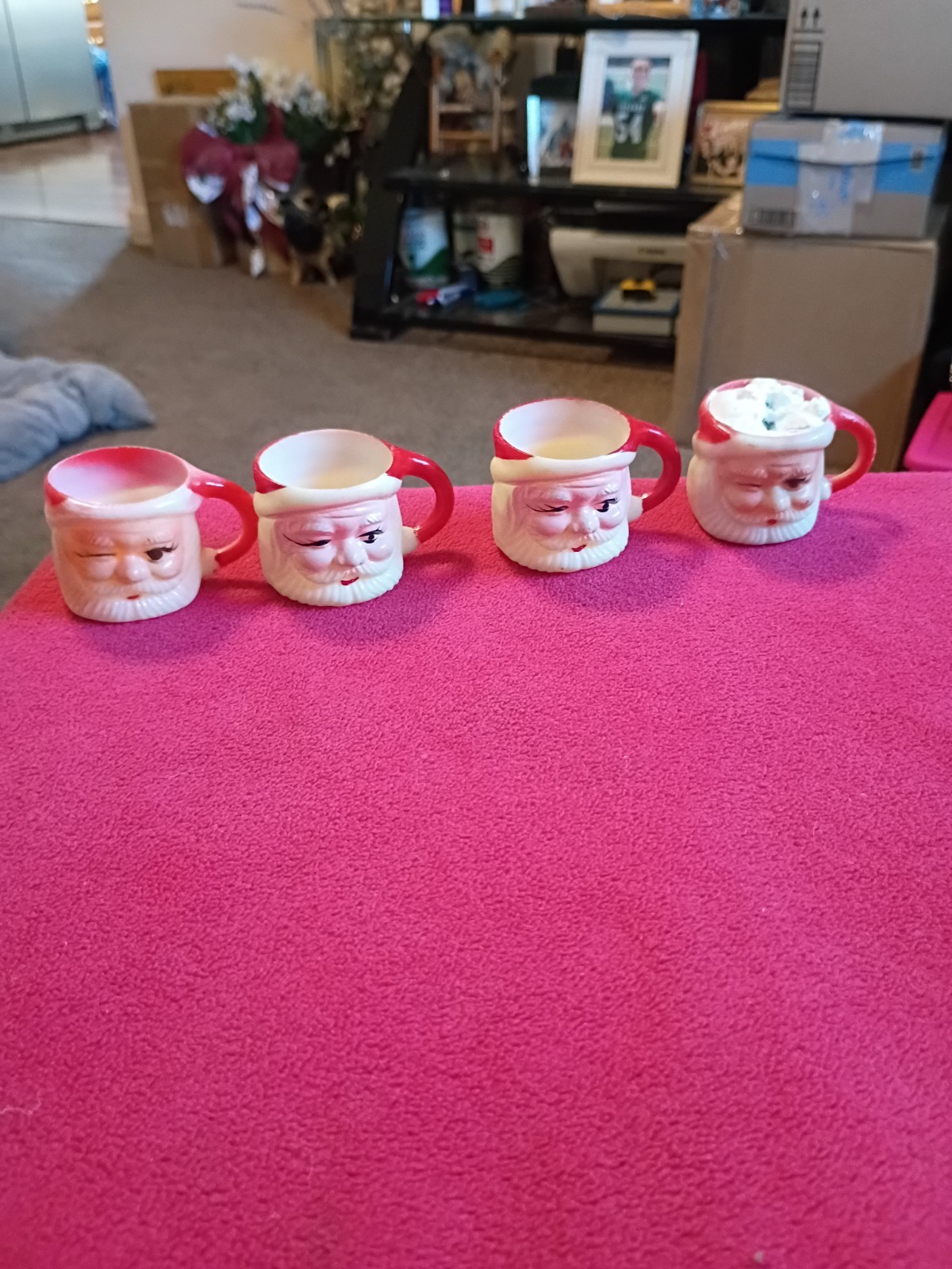 Vintage Christmas Santa Claus Mini Plastic Mug Lot Of (4) Hong Kong