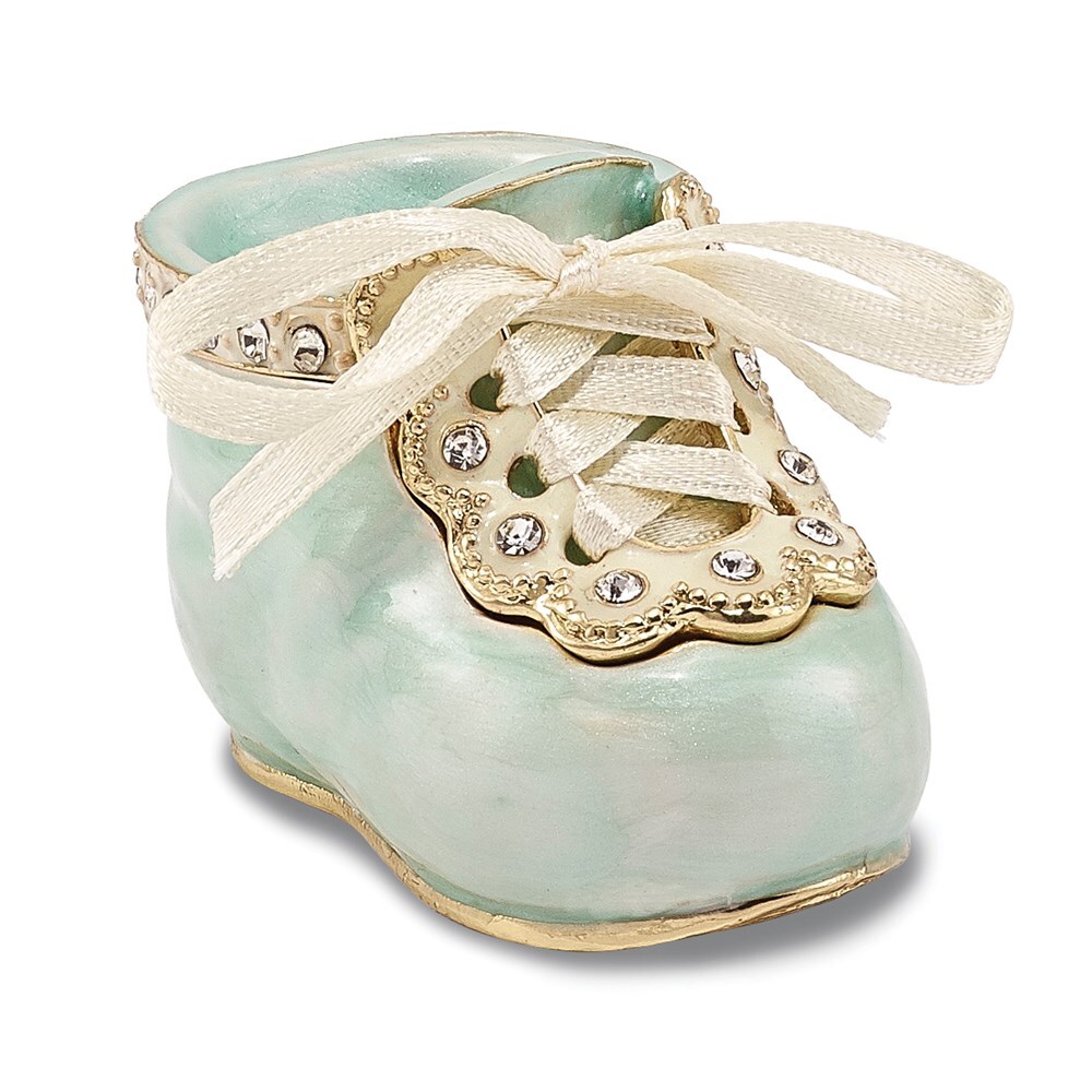 Bejeweled Blue Baby Bootie Trinket Box