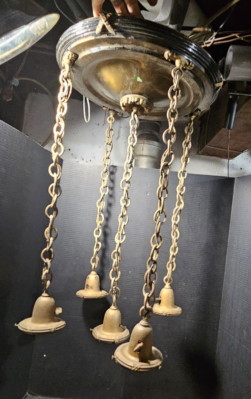 Antique Federal style Brass Flush Mount Drop Chain 5 Light Chandelier fixture
