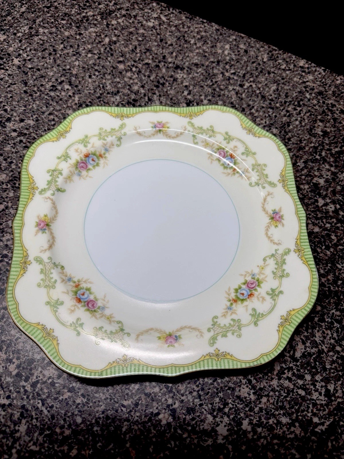 1930s Noritake Marlene Square Salad Plates Scalloped Set of 2 Floral Gold Japan