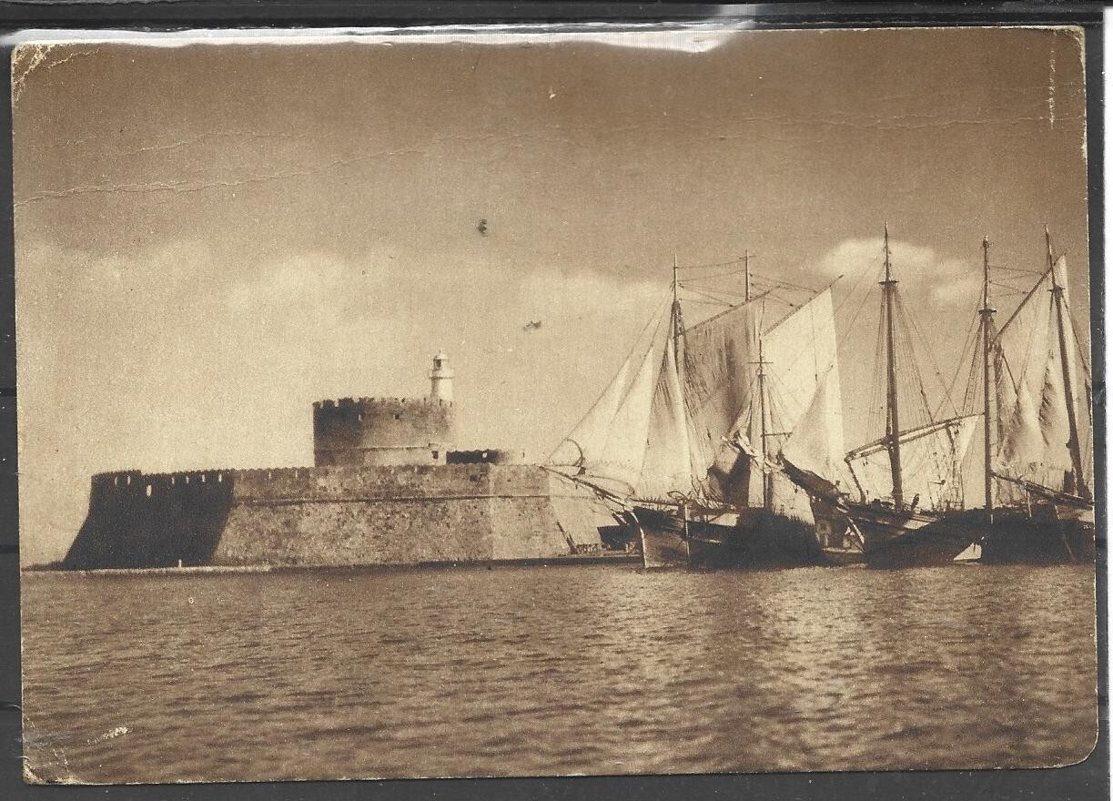 1937 RODI AEGEAN OCC. ITALIAN POSTCARD IL FORTE DI SAN NICOLO X GENOA